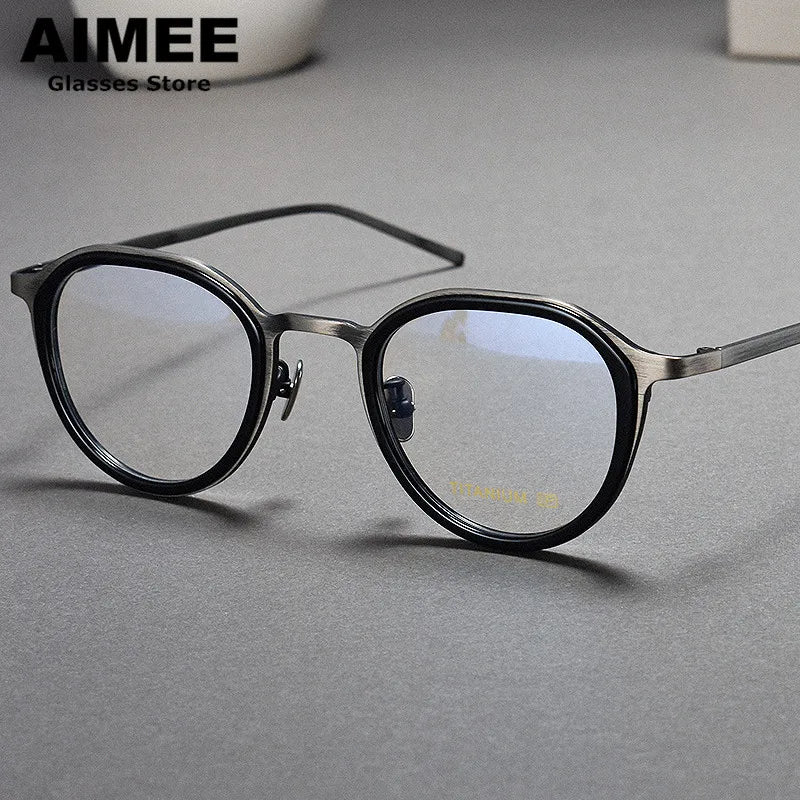 Unisex Full Rim Flat Top Oval Titanium Acetate Eyeglasses 10628 - Lightweight Durable Frames for Work, Reading & Everyday Wear