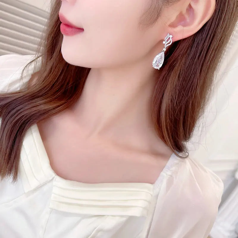 Elegant Cubic Zirconia Long Water Drop Earrings for Women - Bridal Wedding Jewelry Accessories - Perfect for Evening Gala, Prom, Anniversary & Special Occasions