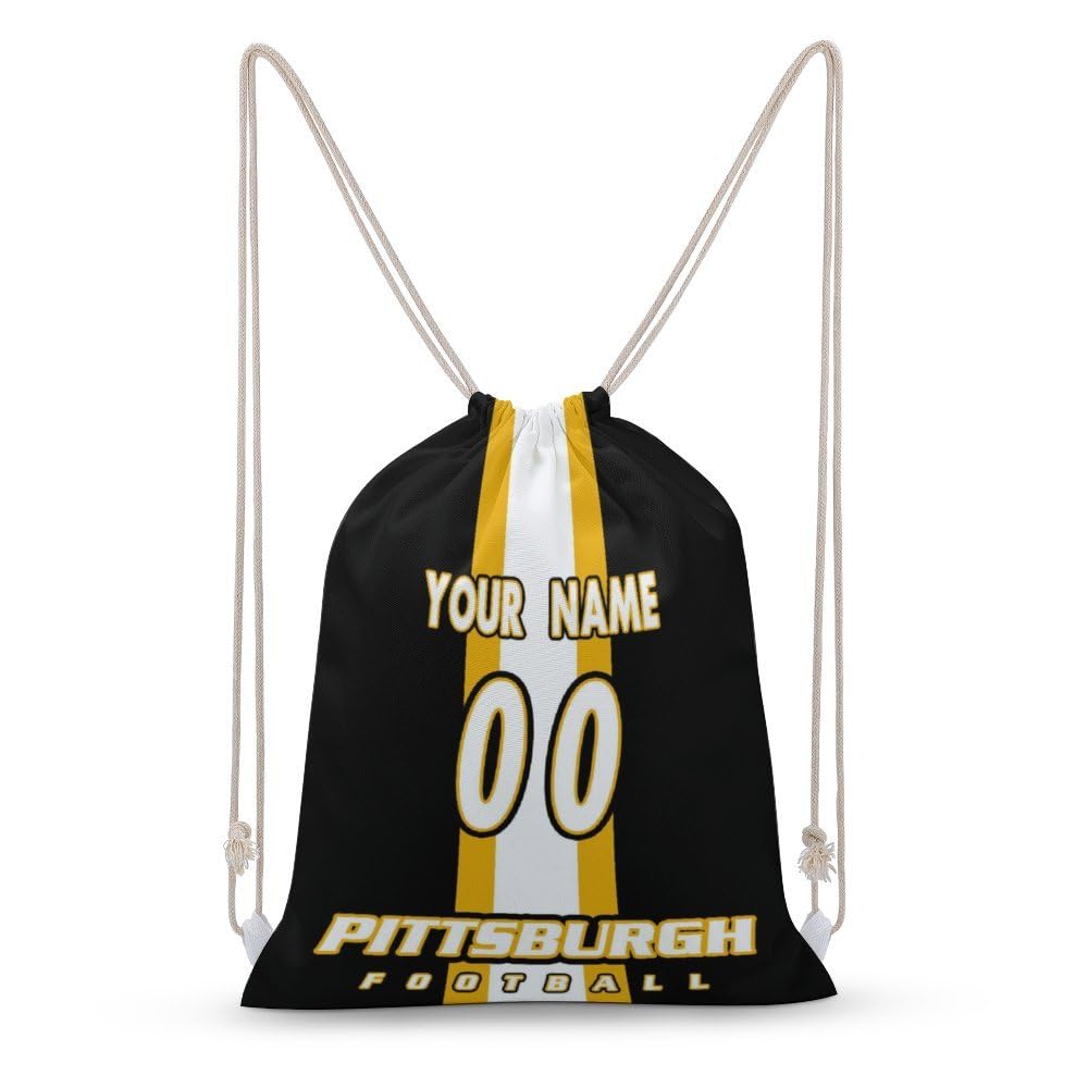 Custom Football Drawstring Backpack - Personalized Name & Number Sports Gym Bag for Men & Women (11.8