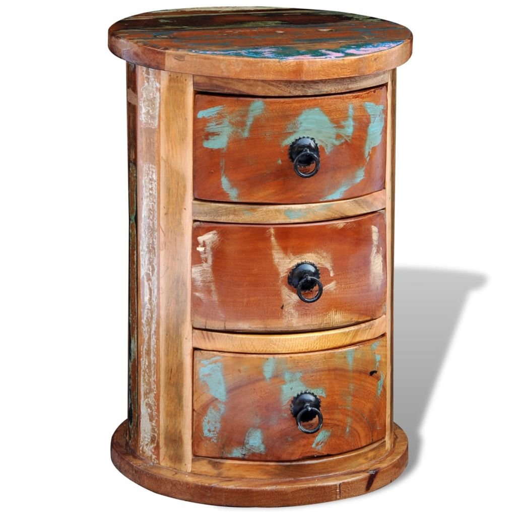 Vintage Style 3-Drawer Storage Cabinet - Solid Reclaimed Wood Organizer Side Table for Living Room, Bedroom, Office - 12