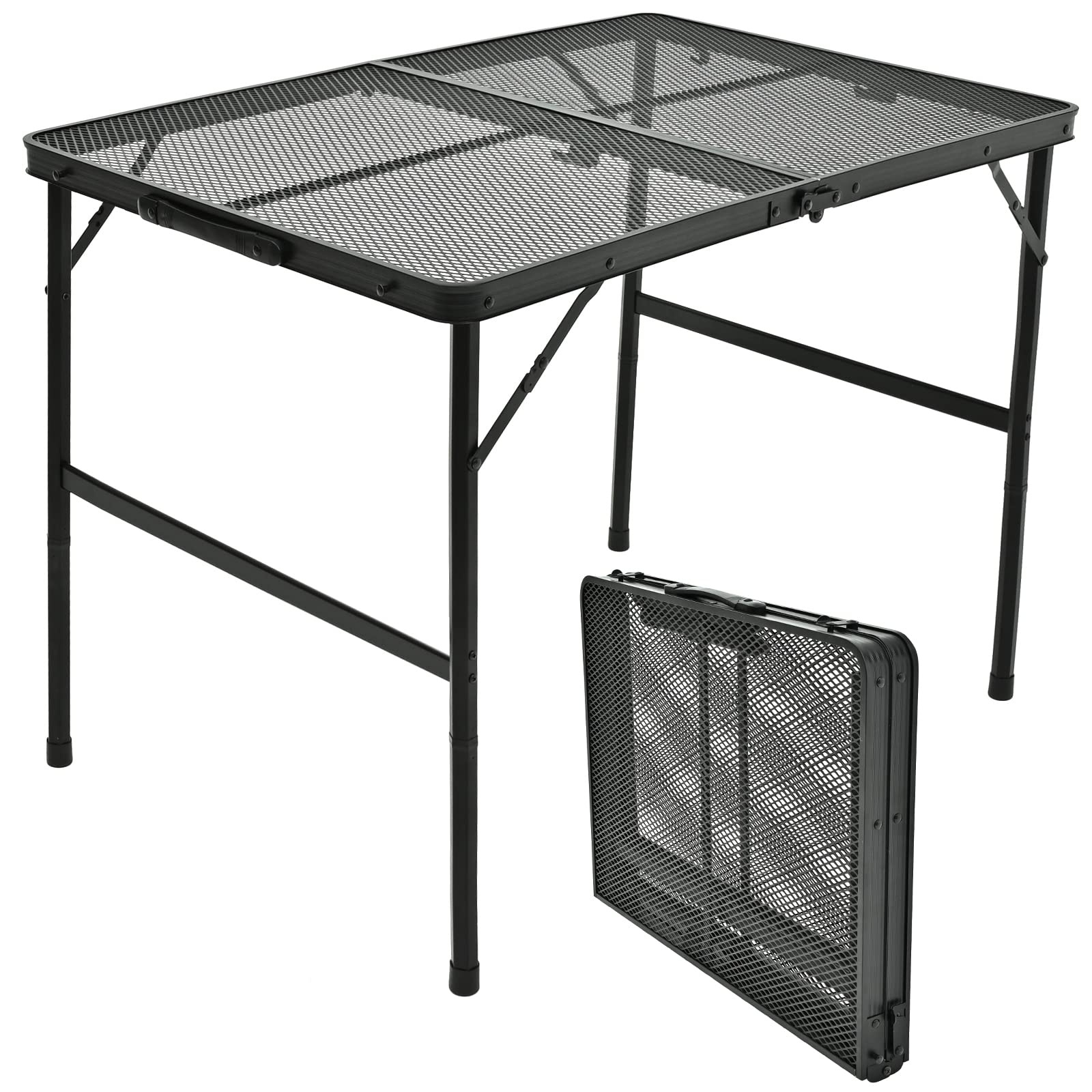 Portable Folding Camping Table with Adjustable Height & Mesh Desktop - Lightweight Picnic Table for Outdoor BBQ, Tailgating, Beach & Backyard (23.6