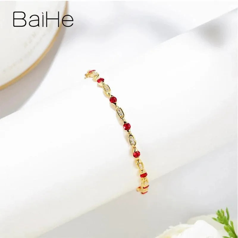14K Solid Yellow Gold Natural Ruby & Diamond Bracelet for Women & Men - Wedding, Engagement, Anniversary Gift - Elegant Fine Jewelry for Special Occasions