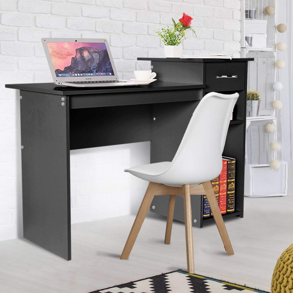 Melupa Computer Desk with Shelves & Wooden Drawer - Home Office Writing Desk, Study Table for Students - Compact Workstation for Small Spaces, Dorm Rooms & Home Offices
