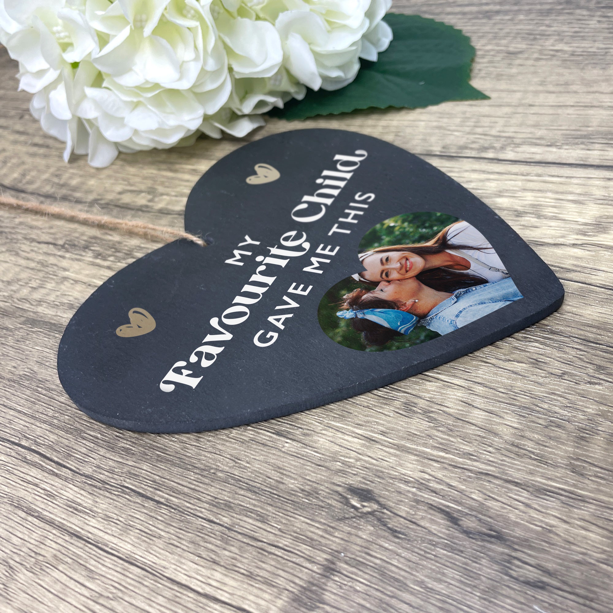 Personalized Photo Slate Hanging Heart - Custom Engraved Keepsake Gift for Mom from Favorite Child - Perfect for Mother's Day, Birthday & Home Decor