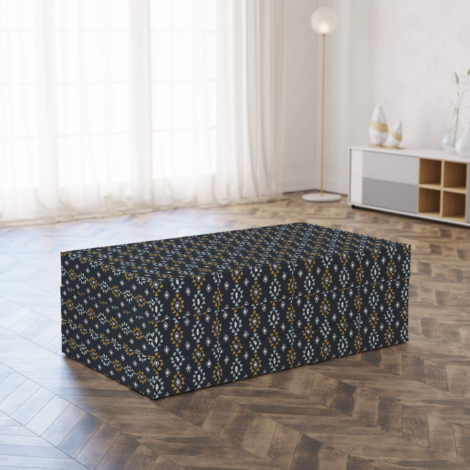 Ambesonne Geometric Foldable Mattress - Tribal Rhombus & Triangle Pattern, 78.7
