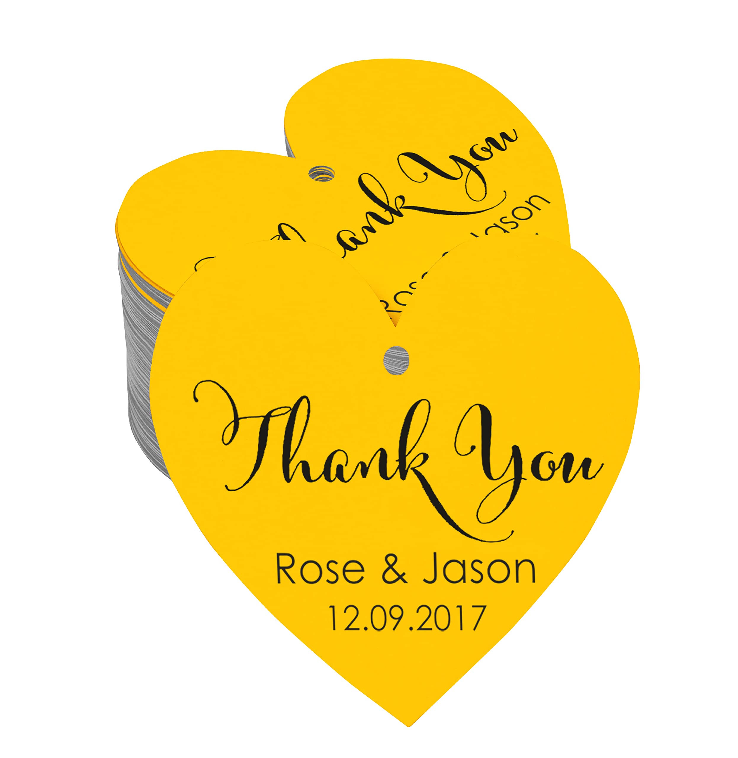 100 PCS Custom Heart-Shaped Thank You Hang Tags - Personalized Wedding Favors, Bridal Shower, Baby Shower & Party Decorations - Elegant Paper Gift Tags for Special Occasions
