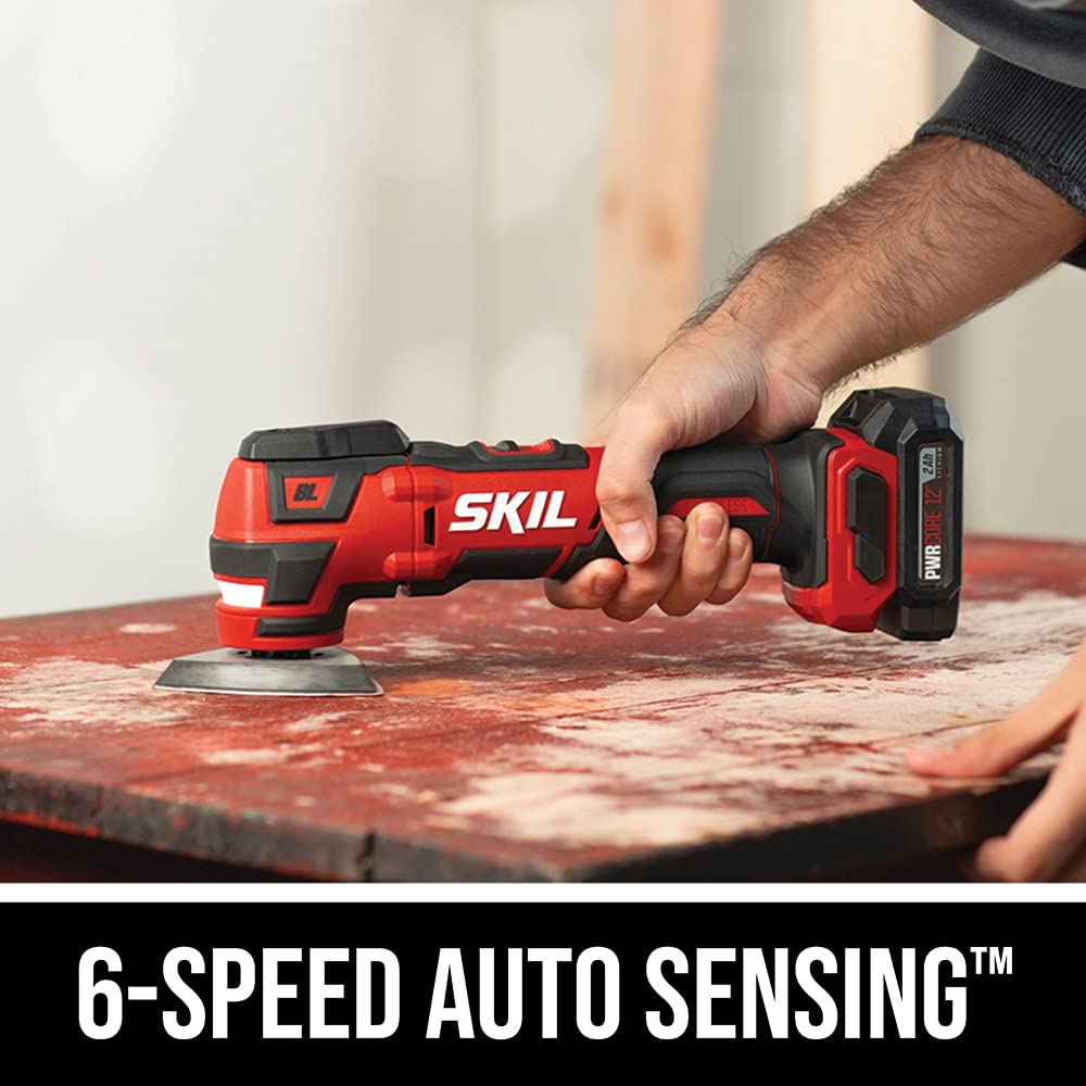 SKIL 5-Tool Combo Kit with PWRCore 12 Brushless 12V Cordless Drill Driver, Impact Driver, Oscillating Multi-Tool, Work Light & Bluetooth Speaker | Includes 2 x 2.0Ah Lithium Batteries & PWRJump Charger | Perfect for DIY Projects, Home Repairs & Construction Work (Model CB736801)