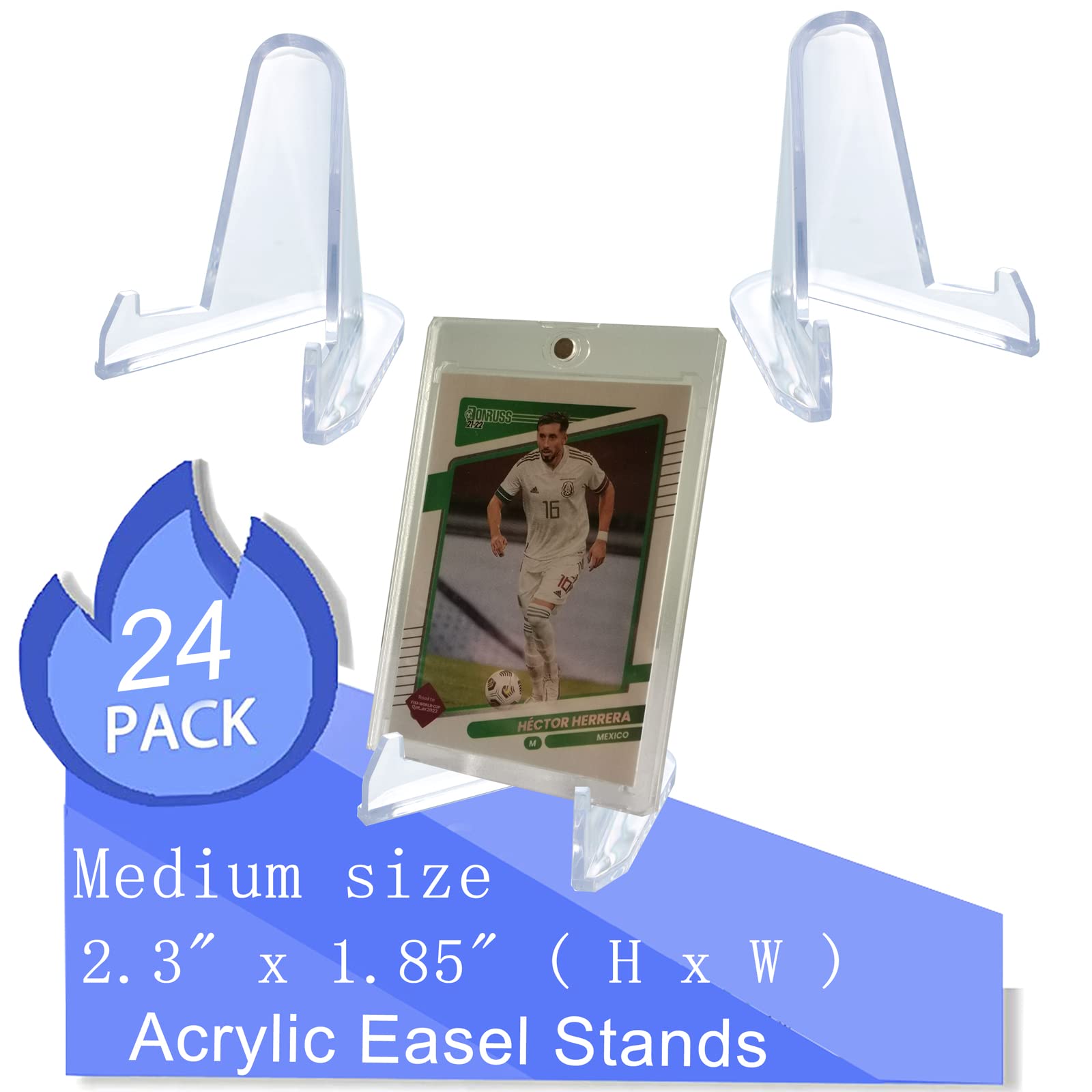 24 Pack Thickened Acrylic Card Stands (2.3 Inch) - Premium Card Holder Display Stand for Trading Cards, Sports Cards, Baseball Cards, Challenge Medals & Magnetic Card Holders - Perfect for Collectors, Retail Displays & Home Decor Showcases