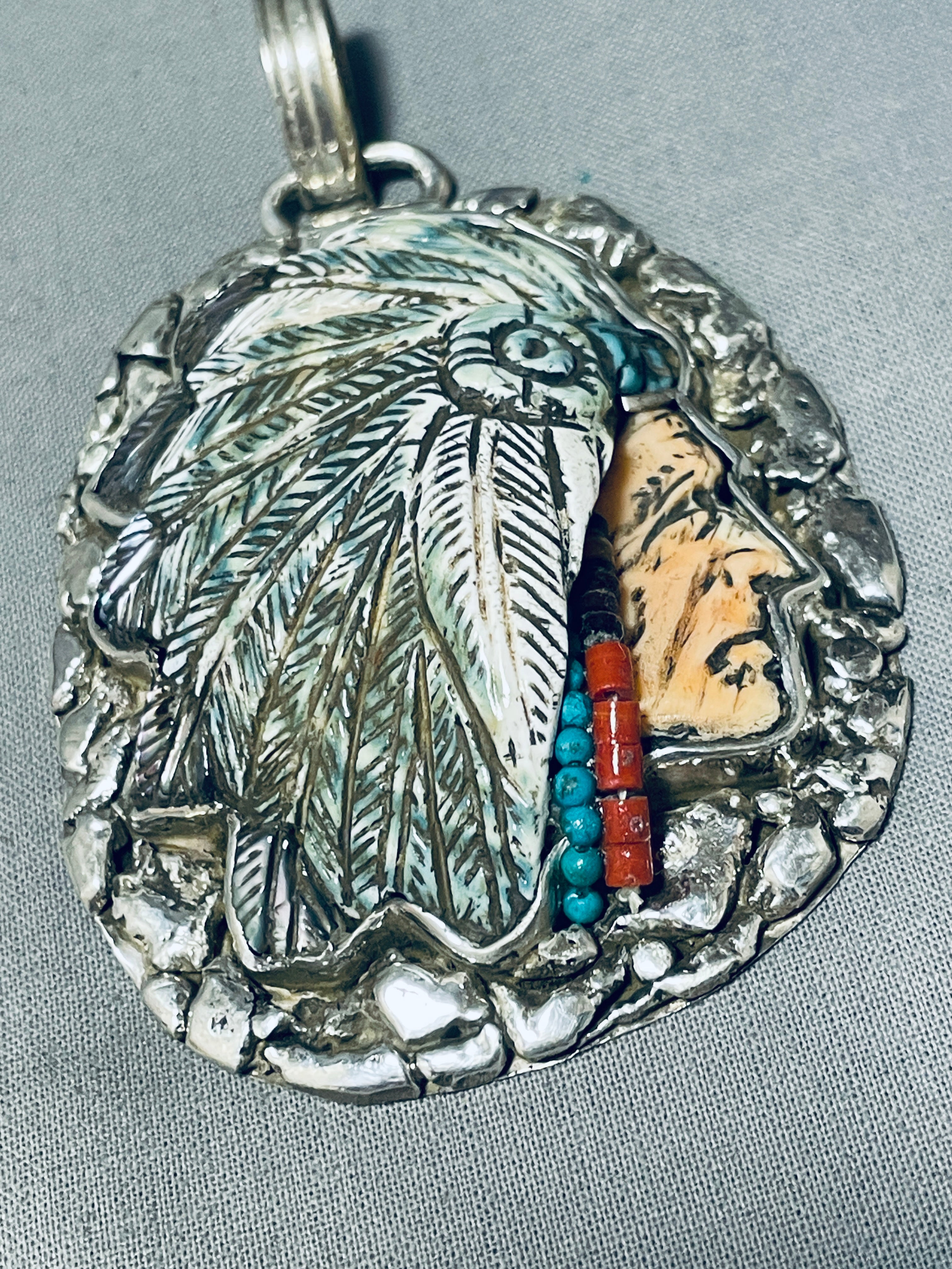 Vintage Francisco Gomez Chief Turquoise Sterling Silver Pendant Necklace - Handmade Native American Jewelry for Women & Men - Perfect for Boho, Western & Southwest Fashion