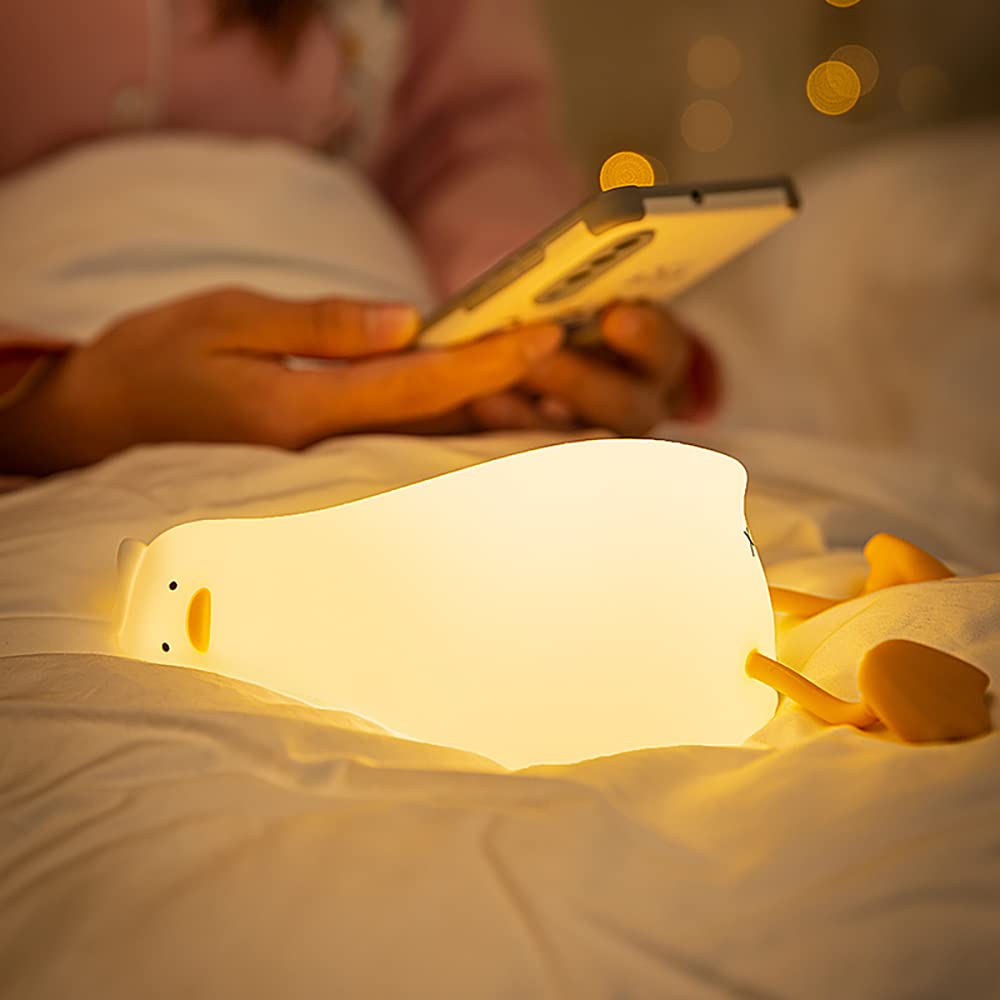 Rechargeable LED Squishy Duck Night Light - Dimmable Silicone Nursery Lamp for Breastfeeding, Girls Bedroom Decor | Cute Touch-Activated Duck Lamp for Kids, Baby & Toddler Rooms | Perfect Nightlight for Bedside, Nursery & Relaxation