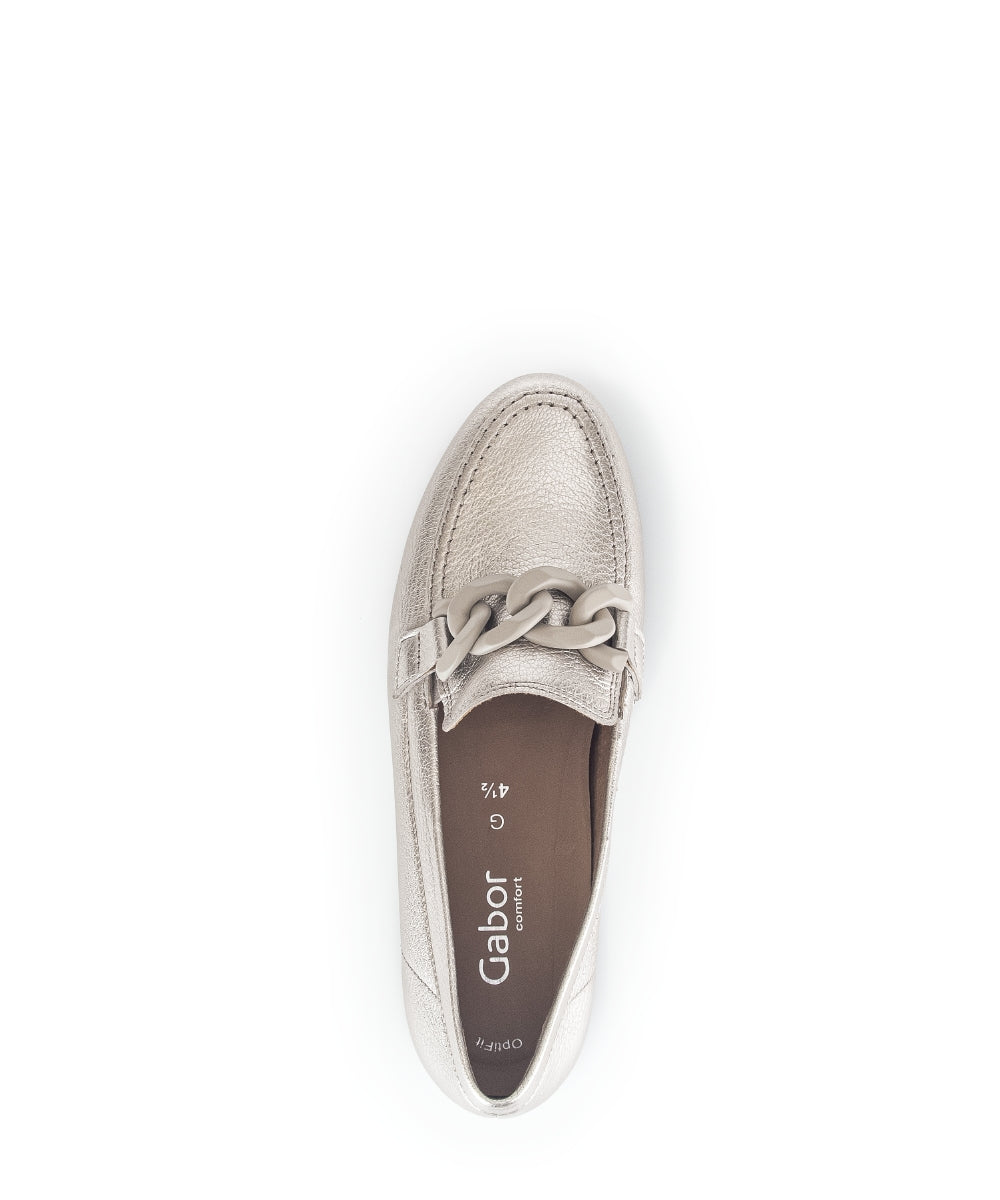 Gabor Gold Leather Wedge Loafer 41562 - Women's Comfortable Slip-On Shoes for Work, Office & Casual Wear | Stylish & Supportive Footwear for Everyday Use