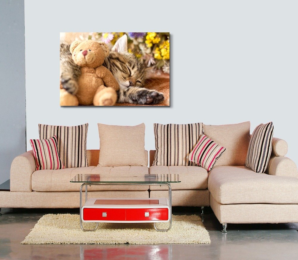 Cute Kitten and Teddy Bear Canvas Wall Art - 32