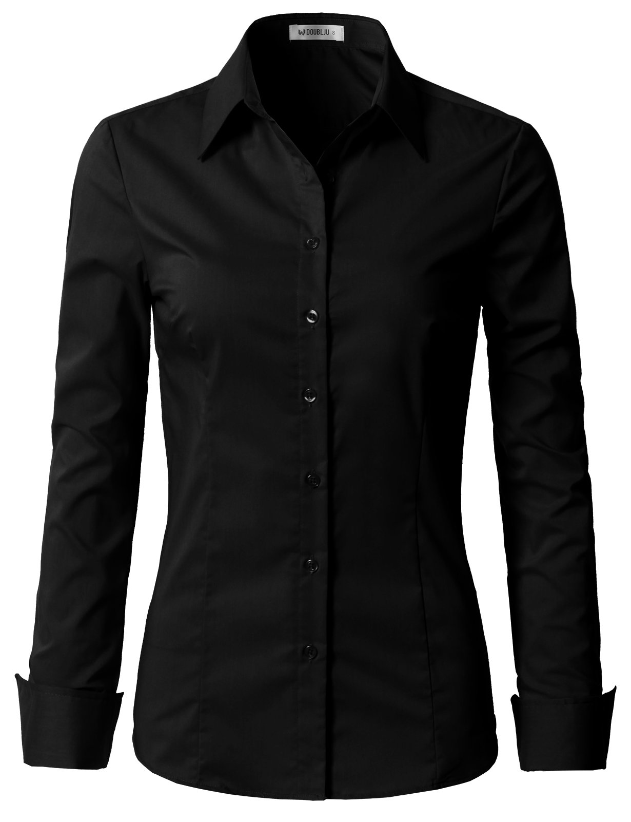 DOUBLJU Women's Slim Fit 3/4 Sleeve Button Down Shirt - Casual Basic Tops for Work & Everyday Wear - Plus Size Available - Comfortable Office & Weekend Outfit