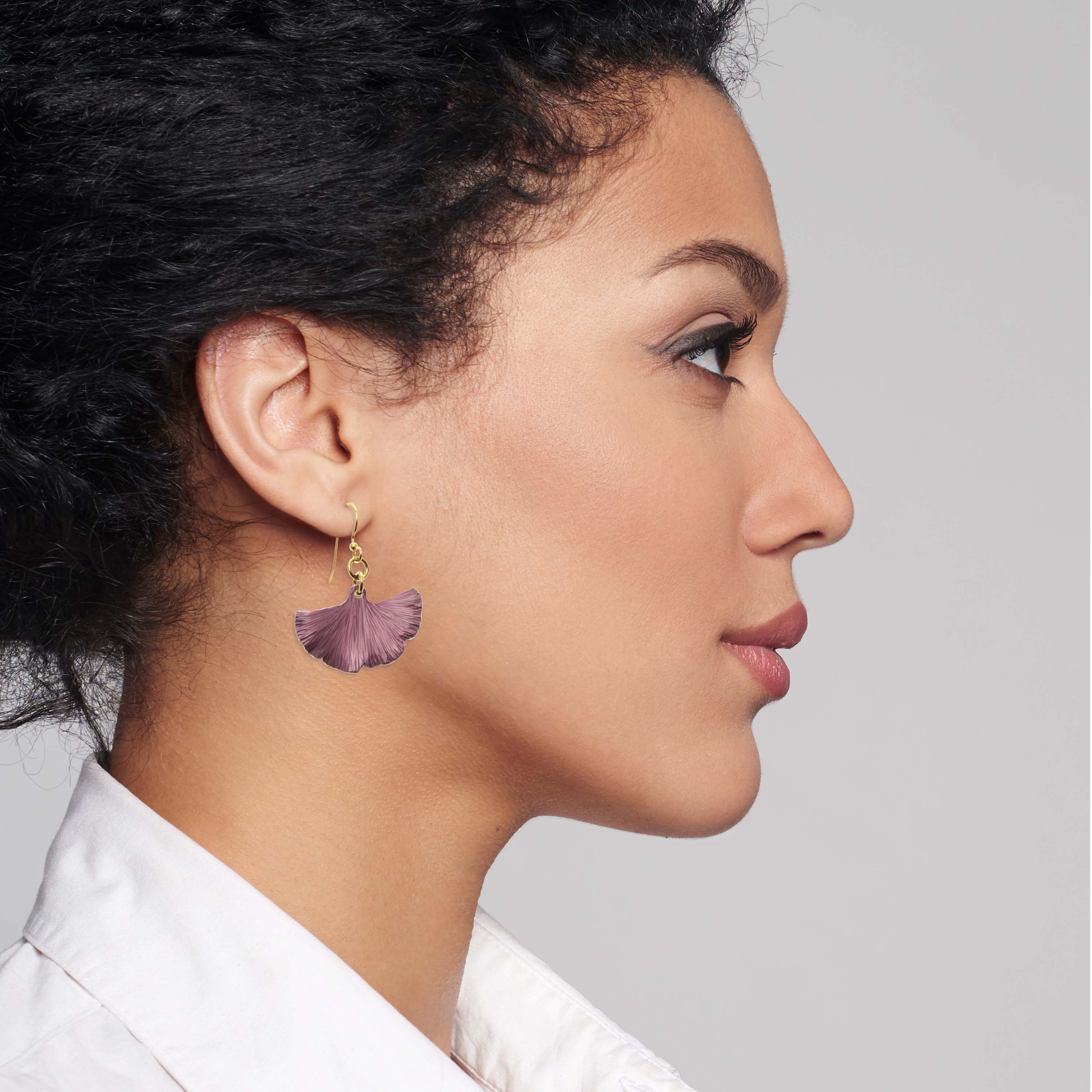 Small Mauve Ginkgo Leaf Anodized Aluminum Purple Earrings - Lightweight Dainty Stud Earrings for Women, Trendy Botanical Jewelry Gift for Her - Perfect for Everyday Wear, Office, Date Night & Special Occasions