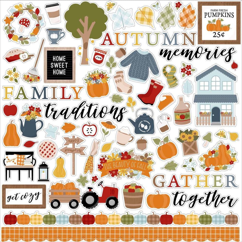 Echo Park Paper Fall Fever 12x12 Scrapbook Collection Kit with Cardstock Elements Sticker Sheets - Perfect for DIY Scrapbooking, Card Making, and Fall-Themed Craft Projects
