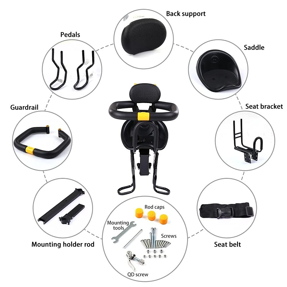 **SXZHSM Kids Bike Front Mount Seat - Adjustable & Safe Child Bicycle Carrier with Handrail for Toddlers & Infants - Compatible with Mountain Bikes, Road Bikes & Commuting - Perfect for Family Rides, Outdoor Adventures & Daily Errands**