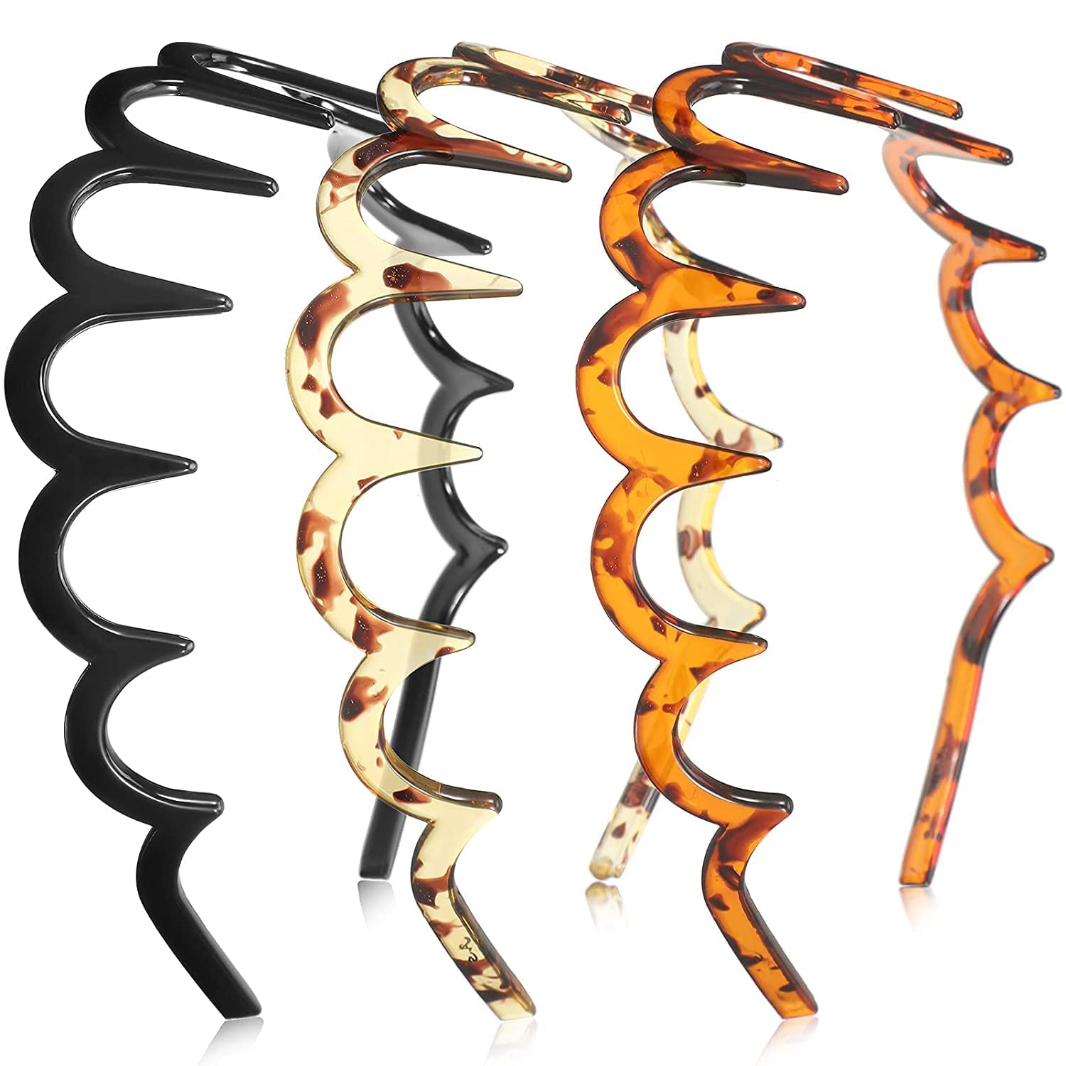 Glamifirsto Zigzag Plastic Hoop U-Shaped Shark Tooth Hair Bands for Women & Girls - Wave Shape Hair Accessories (2-Pack, Black/Brown) - Perfect for Beach, Parties & Everyday Styling