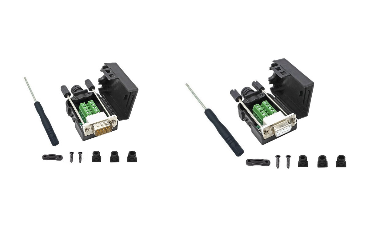 DB9 Female to Male Solderless Breakout Terminal Block Connector Kit - 2 Pack (1 Male + 1 Female) for DIY Electronics, Arduino Projects & RS232 Serial Port Connections