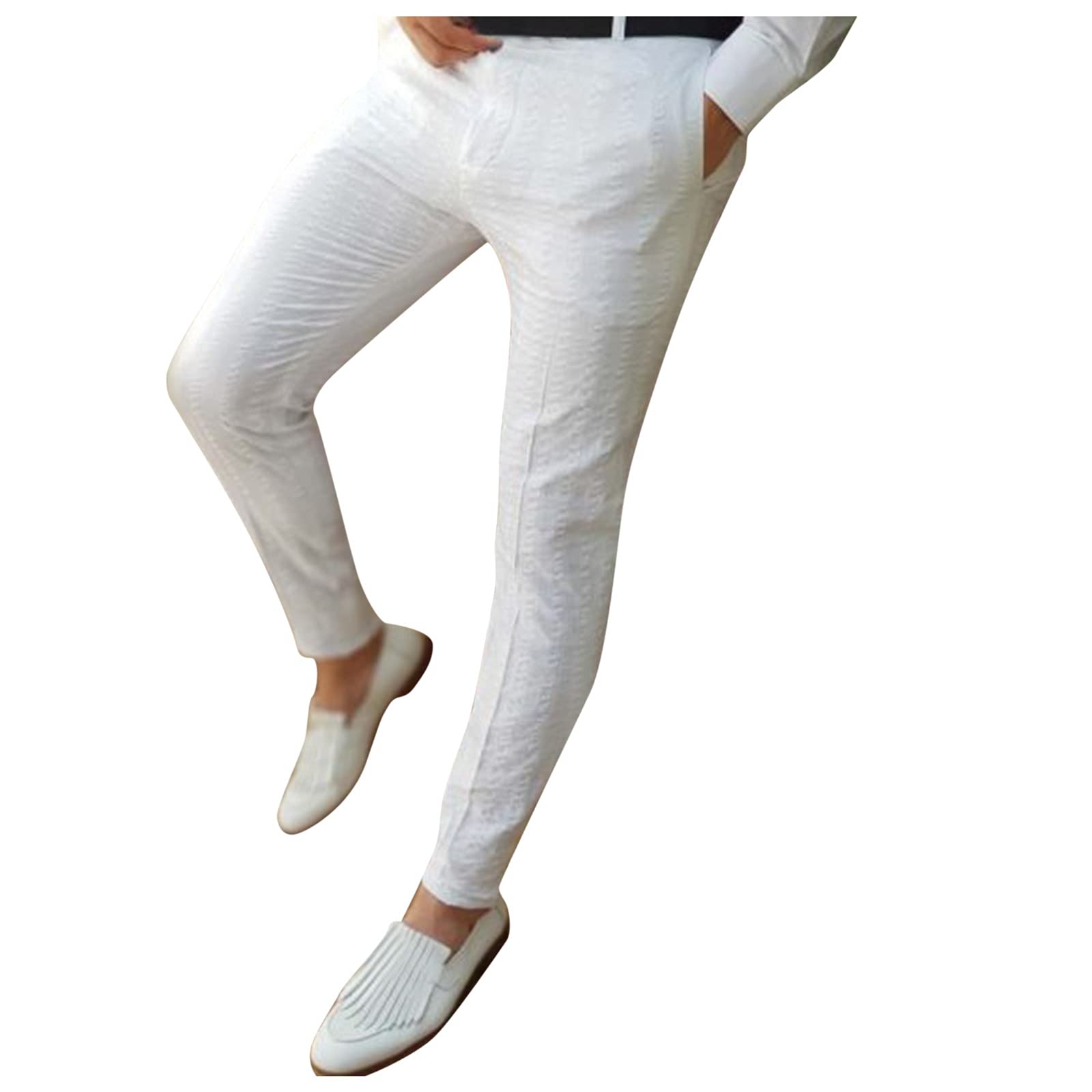 Elastic Men's Slim Fit Cotton Casual Pants with Zipper - Skinny Waist Trousers for Business & Everyday Wear - Comfortable Office & Street Style Outfits