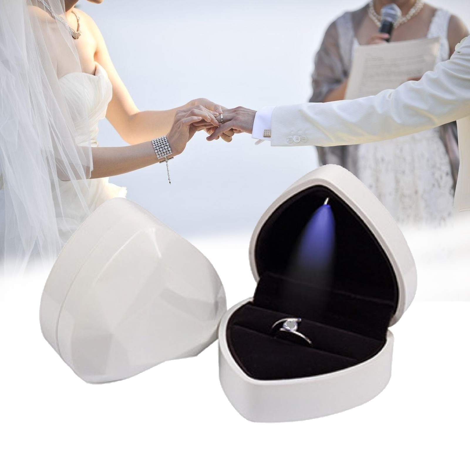 Heart-Shaped LED Wedding Ring Box - Proposal Engagement Jewelry Gift Box for Wedding, Valentine's Day, Anniversary & Christmas (White) - Perfect for Romantic Proposals & Special Occasions