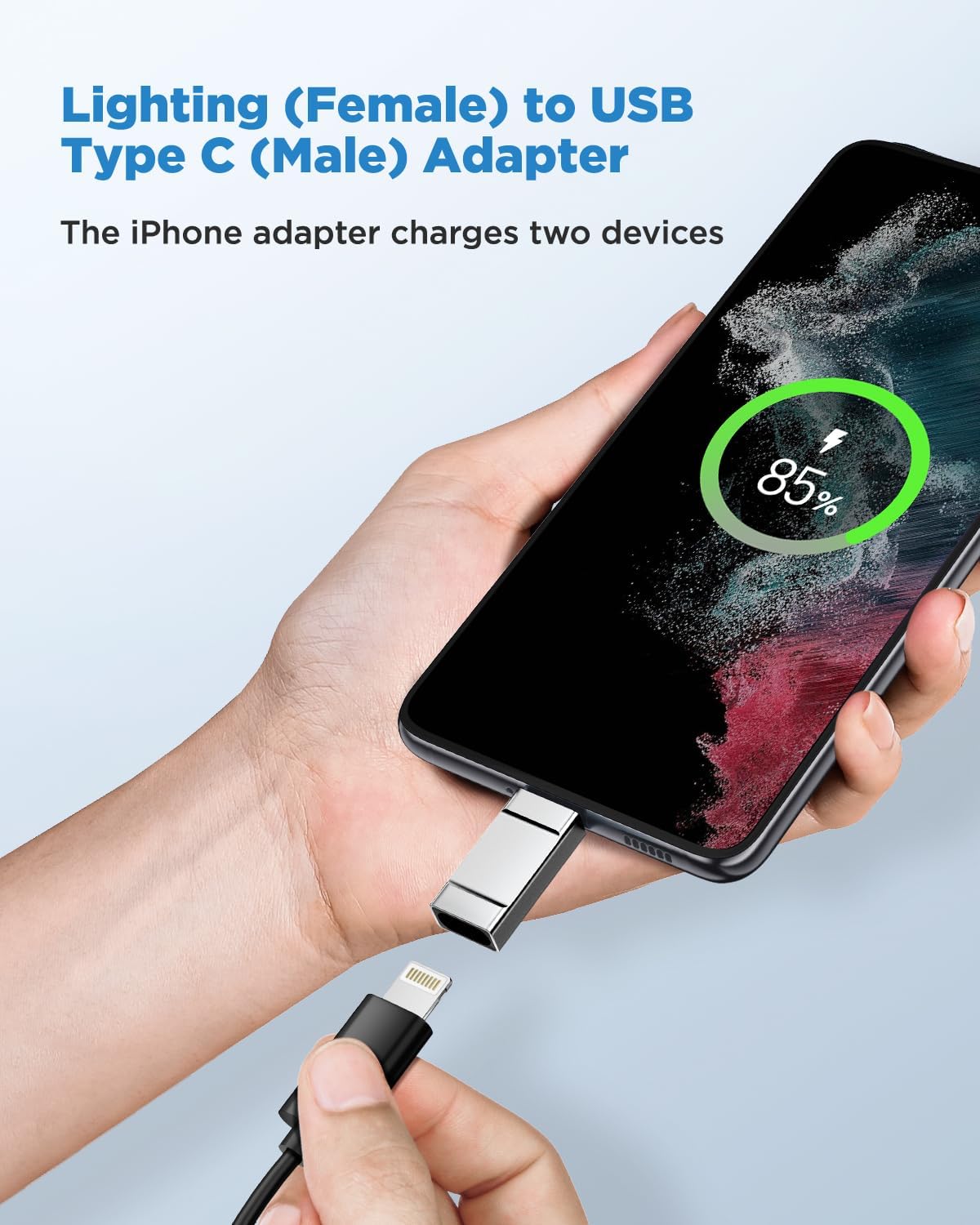2-Pack Lightning to USB-C Adapter - Female to Male Connector for iPhone 15/15 Pro & Samsung S24/S23 - Fast Charging & Data Transfer - Compatible with Car, Home & Office Use (Silver)