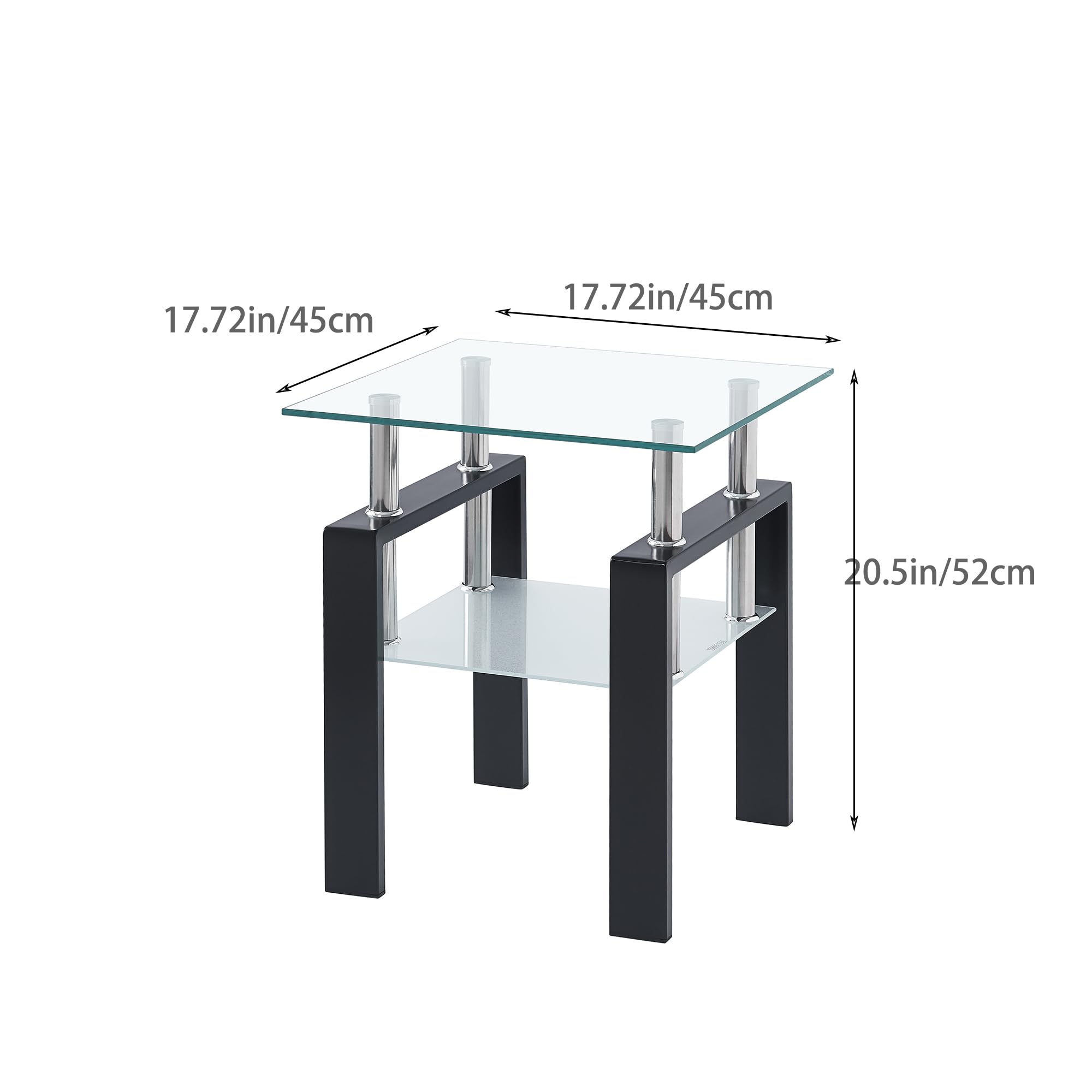 Modern Clear Glass Coffee Table Set of 3 with Black Metal Legs - Transparent Waterfall Living Room Tables for Small Spaces - Perfect for Apartments, Condos & Contemporary Home Decor