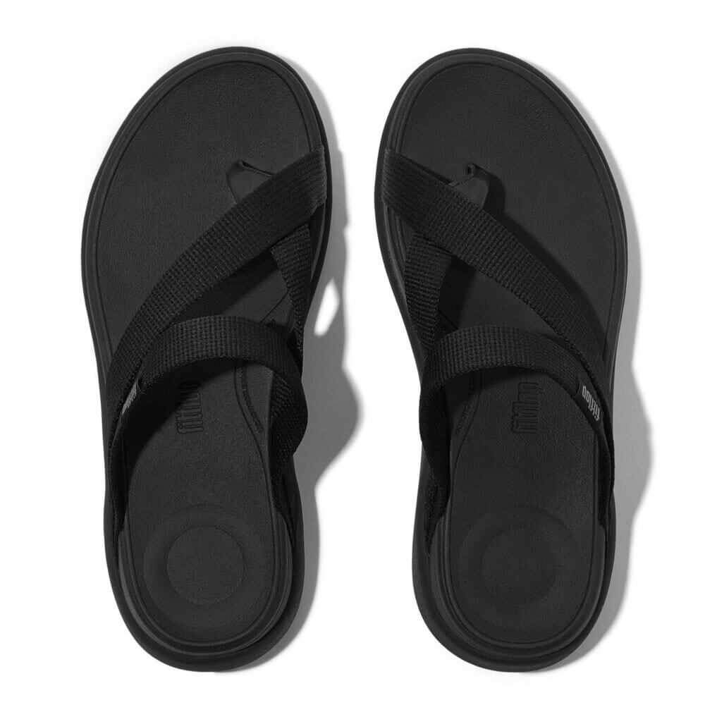 F Mode Go Webbing Flatform Sling Sandals - All Black | Comfortable Summer Beach Shoes for Women | Perfect for Casual Outings, Vacations and Poolside Wear