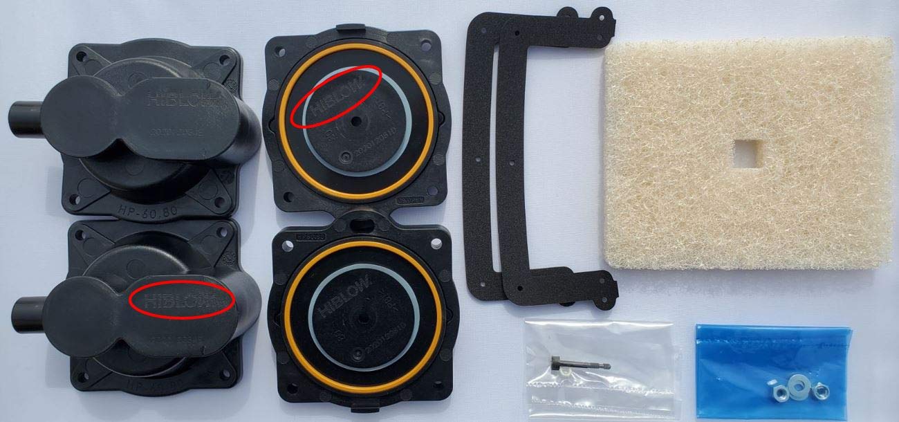 Genuine HIBLOW HP-60/80 Aquarium Air Pump Rebuild & Repair Kit with Filter Cover Gasket - Factory Certified Replacement Parts for Pond, Fish Tank & Hydroponics Systems