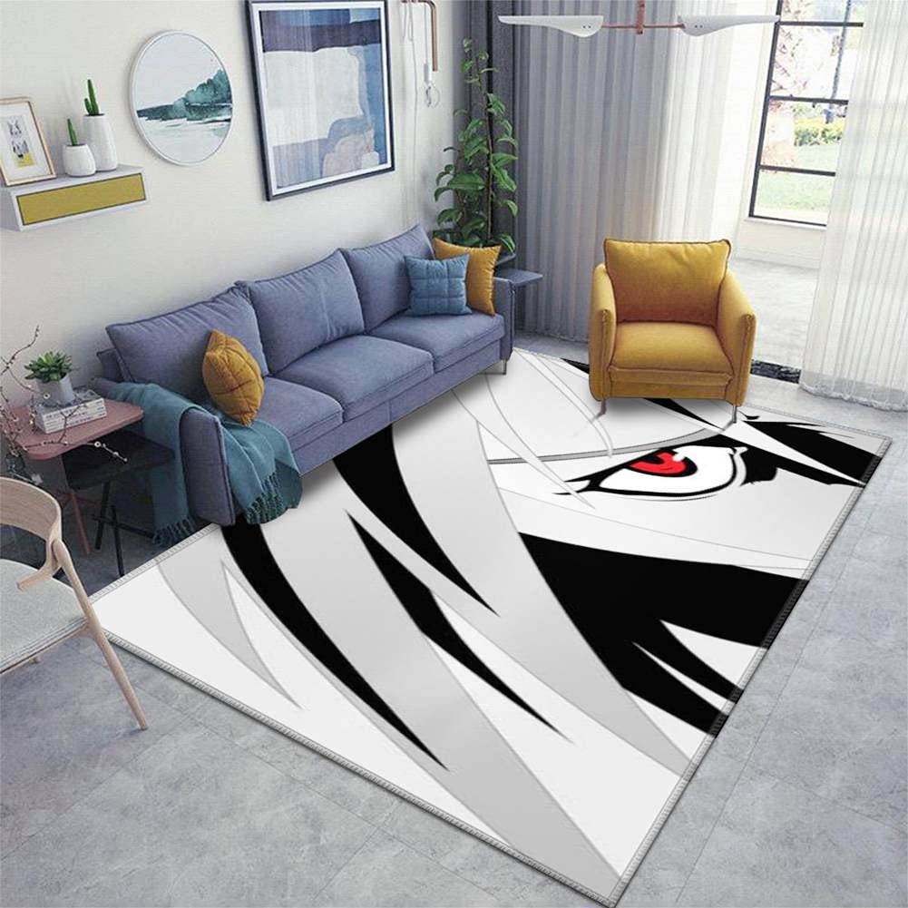 Anime Manga Area Rug with Red Eyes Design - Non-Slip Floor Mat for Indoor/Outdoor Use - Perfect for Bedroom, Kids Playroom, Nursery, Yoga & Doormat - Cartoon Web Banner Inspired Home Decor Runner Carpet
