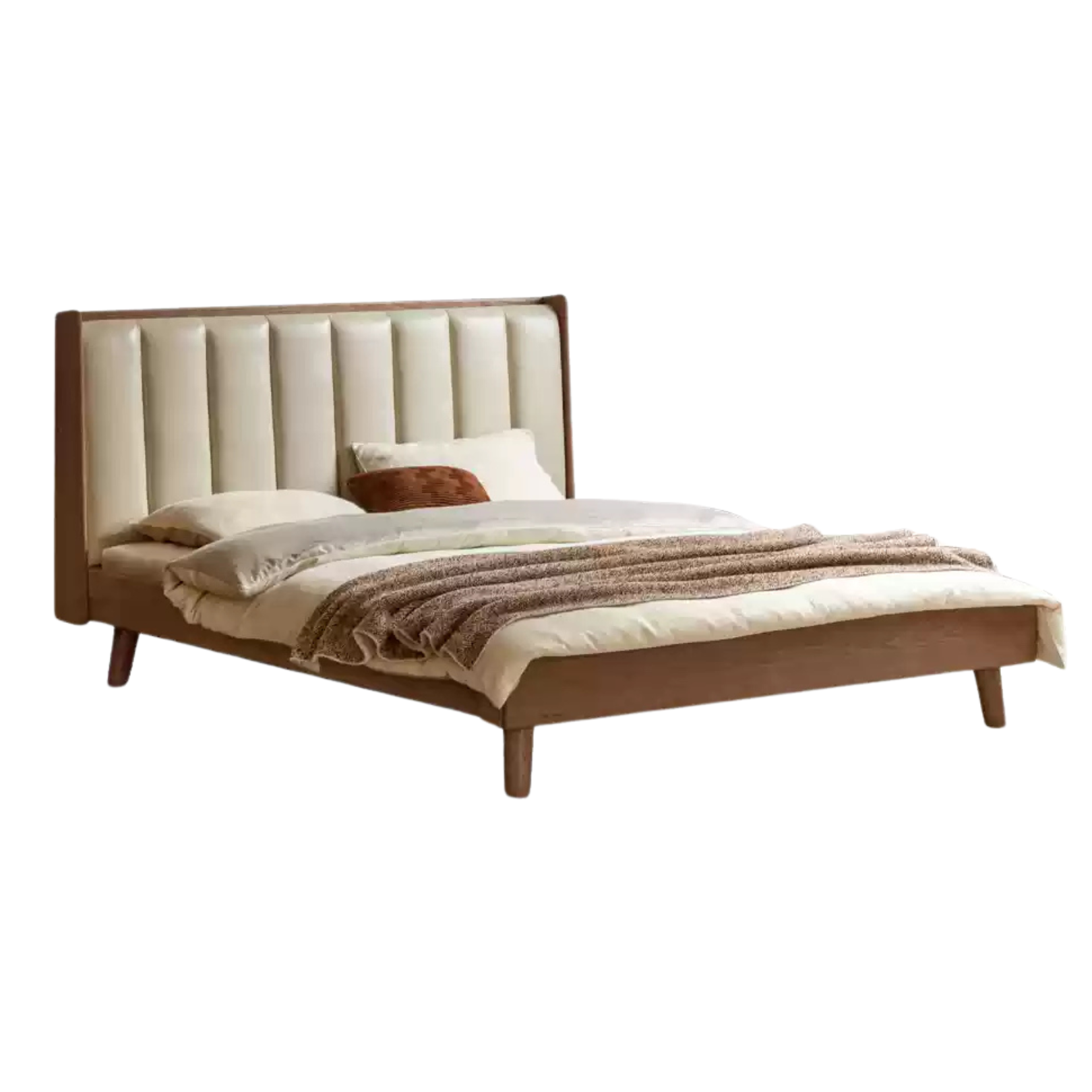walnut color Ash high bunk (leather beige) soft back bed
