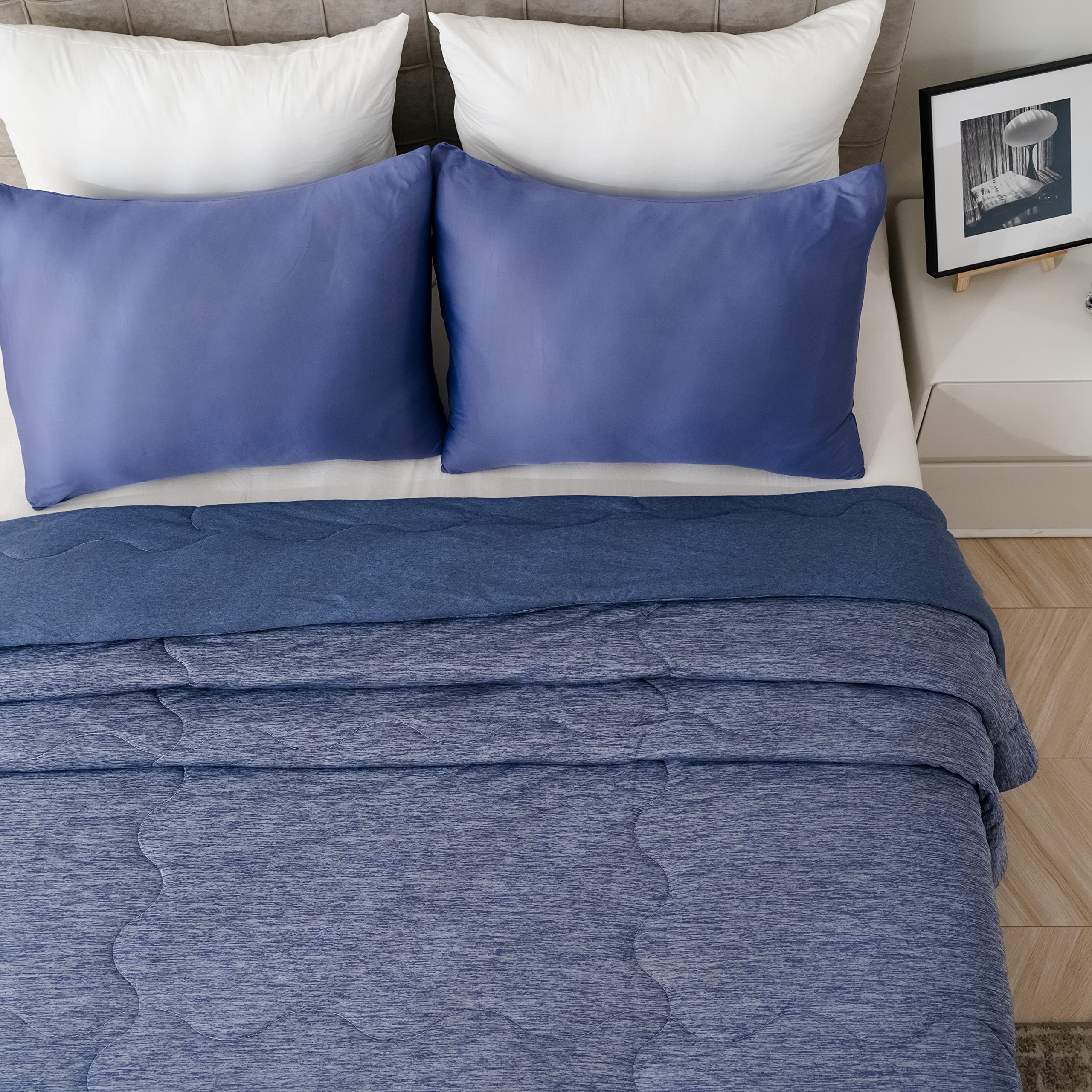 King Size Cooling Comforter with Japanese Q-Max 0.45 Cooling Fiber - All Season Lightweight Cotton Blanket for Summer & Winter (Navy Blue, 90x108 Inches) - Perfect for Hot Sleepers, Bedroom, Guest Room & Dorm