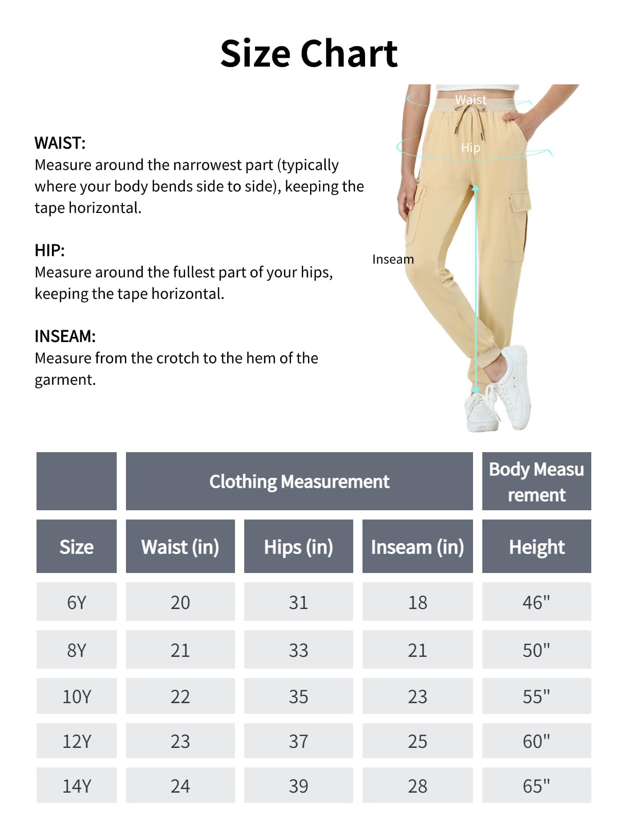 EXARUS Girls Cargo Jogger Pants - Slim Fit with Zip Pockets, Quick Dry Lightweight High Waisted Sweatpants for Kids 8-14 Years - Perfect for School, Sports & Outdoor Activities