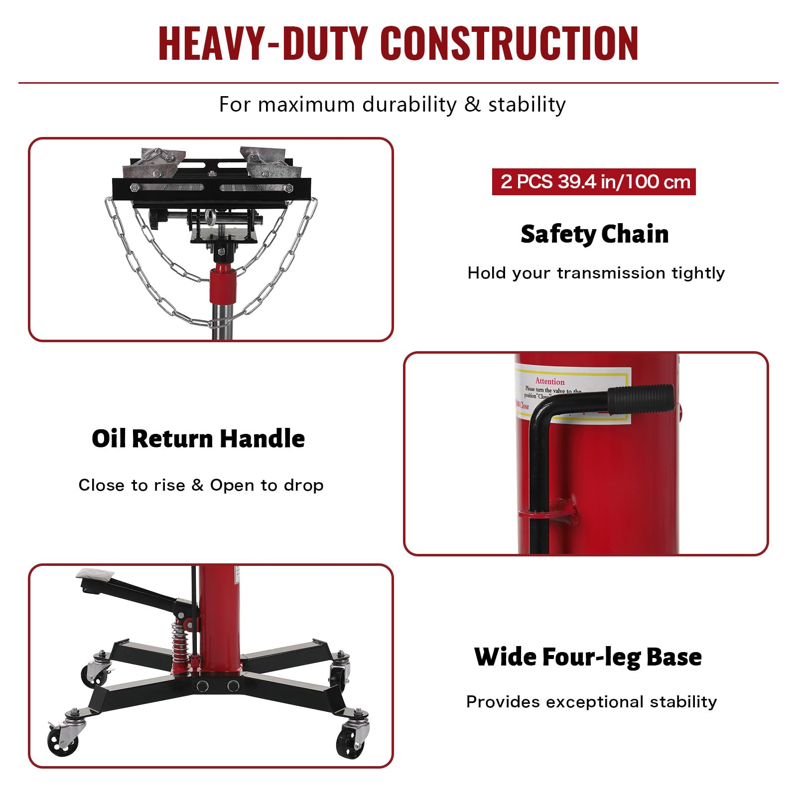 GARVEE 1322lbs Heavy Duty Transmission Jack Lift with Anti-Slip Rubber Pad, Adjustable Telescoping Hydraulic Transmission Jack for Car Repair, High Lift Single Telescopic Jacks Hoist with Pedal, 33.8