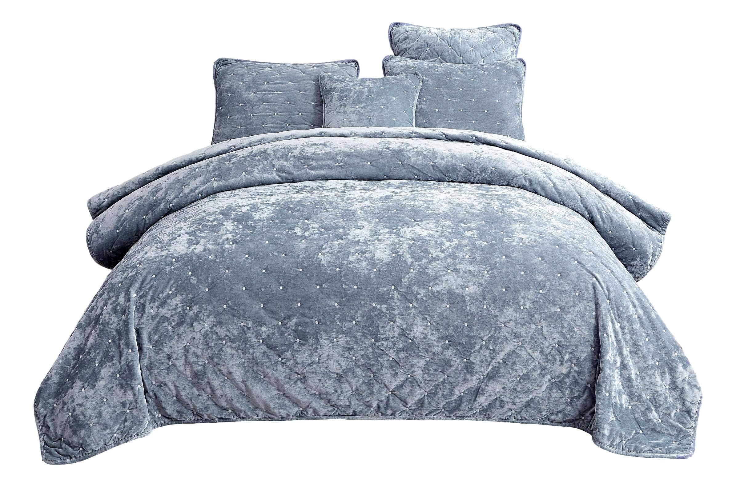 Luxury Velvet Dreams Velour Plush Diamond Tufted Polka Dot Quilted Bedspread Set - Super Soft & Warm California King Size - Perfect for Cozy Bedrooms & Winter Home Decor