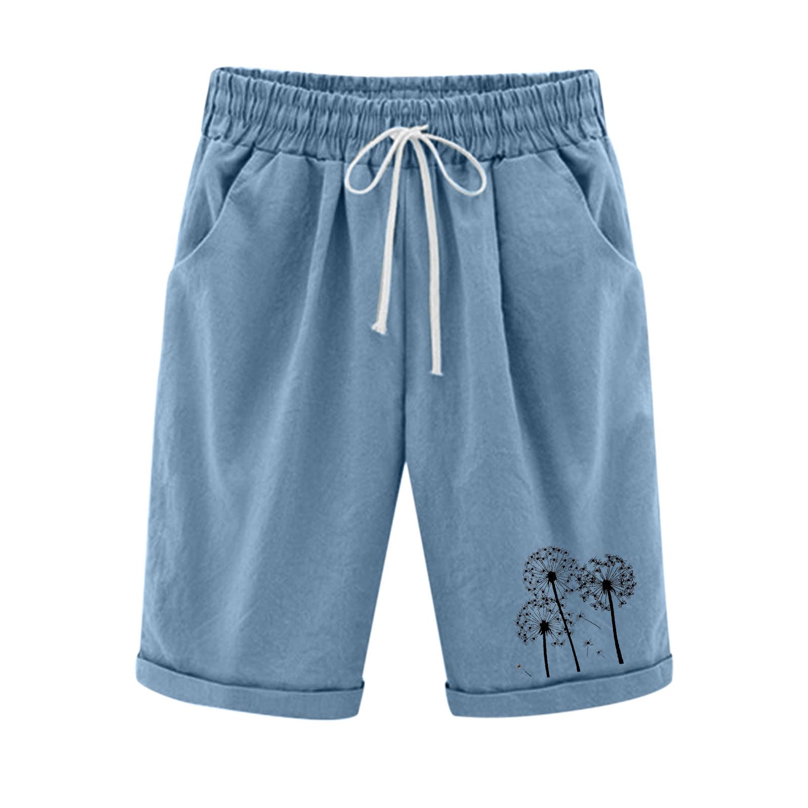 Women's Bermuda Shorts - Cotton Elastic Drawstring Summer Beach Shorts with Pockets | Plus Size Casual Wear for Outings & Vacations