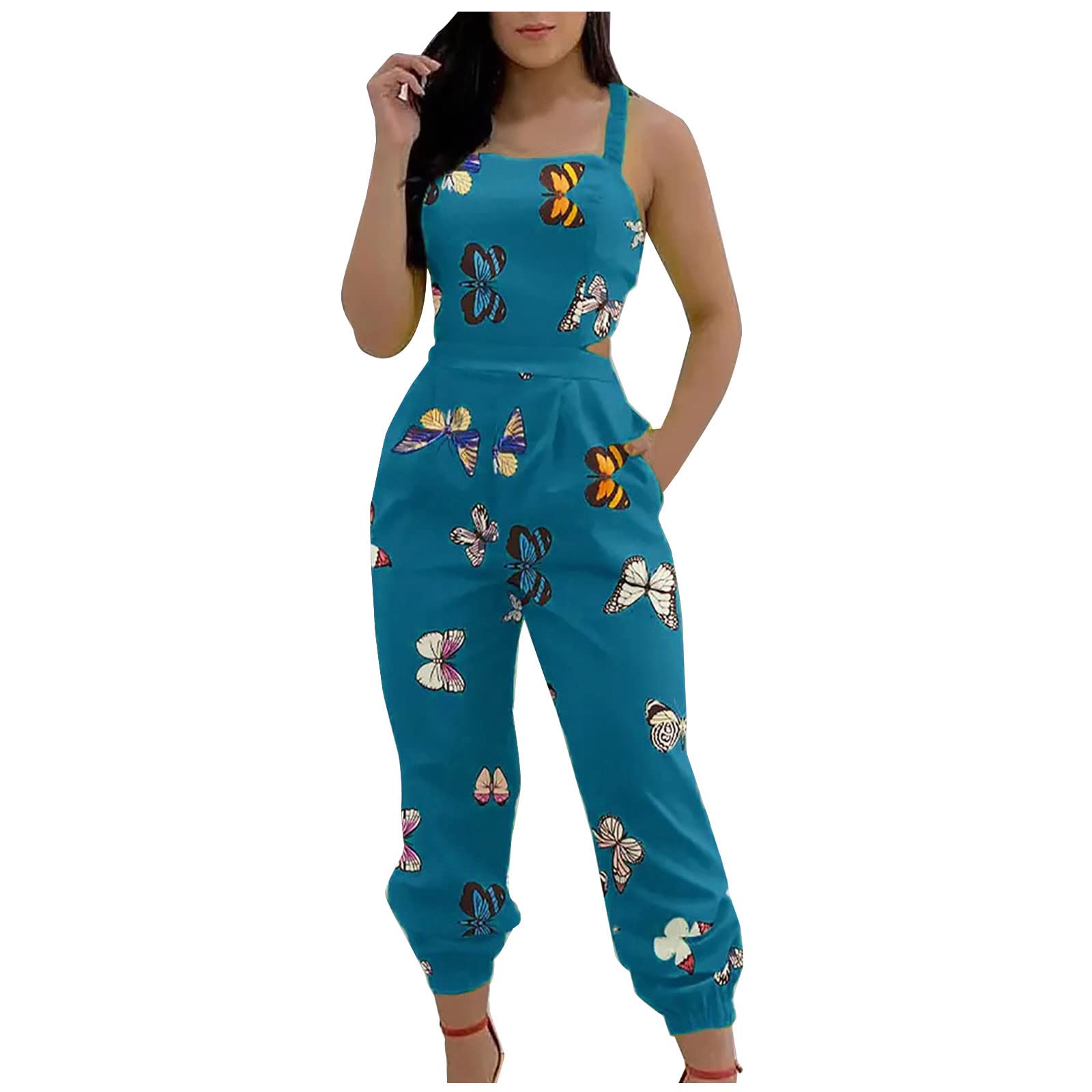 YZHM 2022 Women's Summer Jumpsuit - Sleeveless Backless Romper with Suspenders & Pockets | Formal & Casual One-Piece Overalls for Office, Party & Outdoor Events