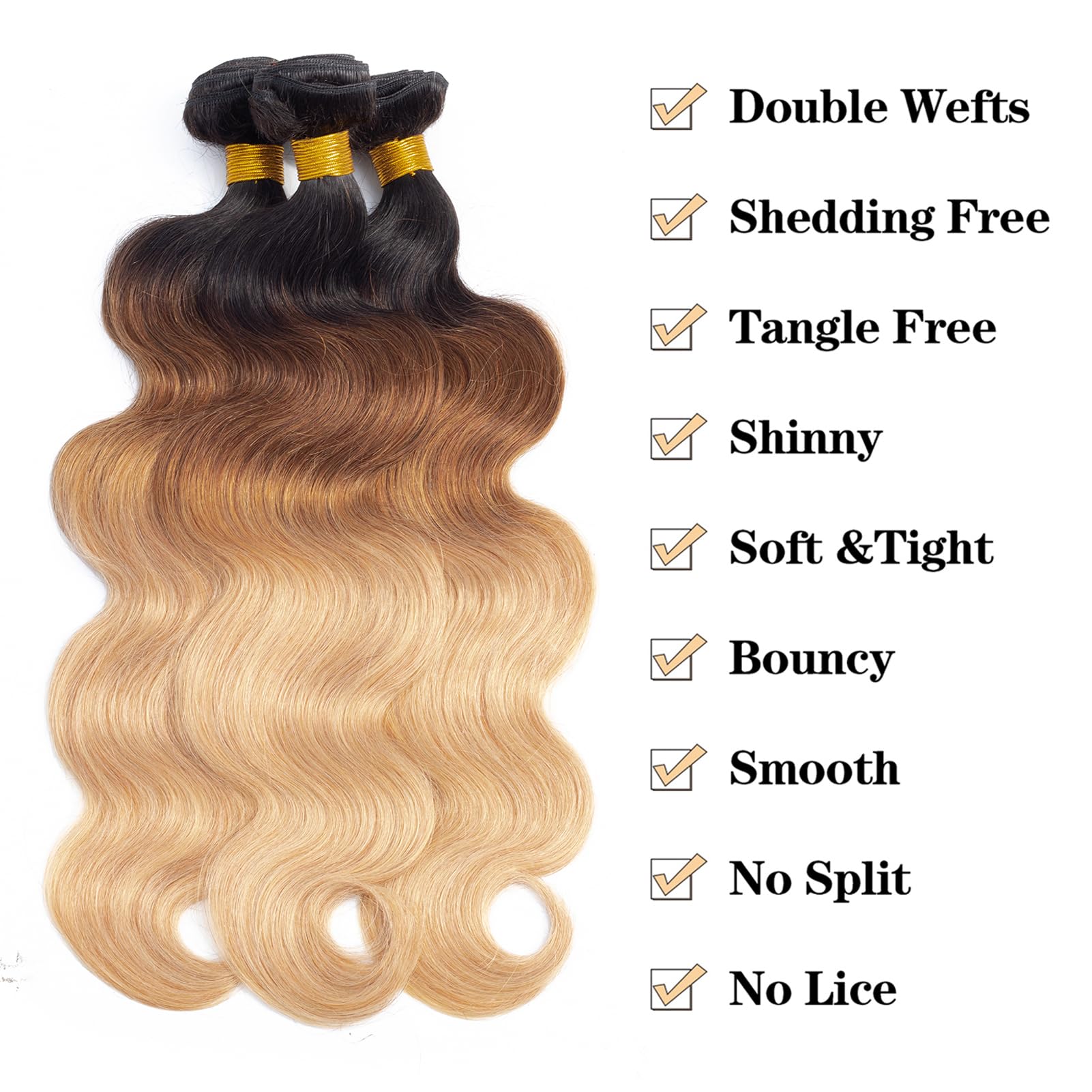 12A Ombre Brazilian Human Hair Bundles with Closure - 100% Unprocessed Virgin Body Wave Weave (16