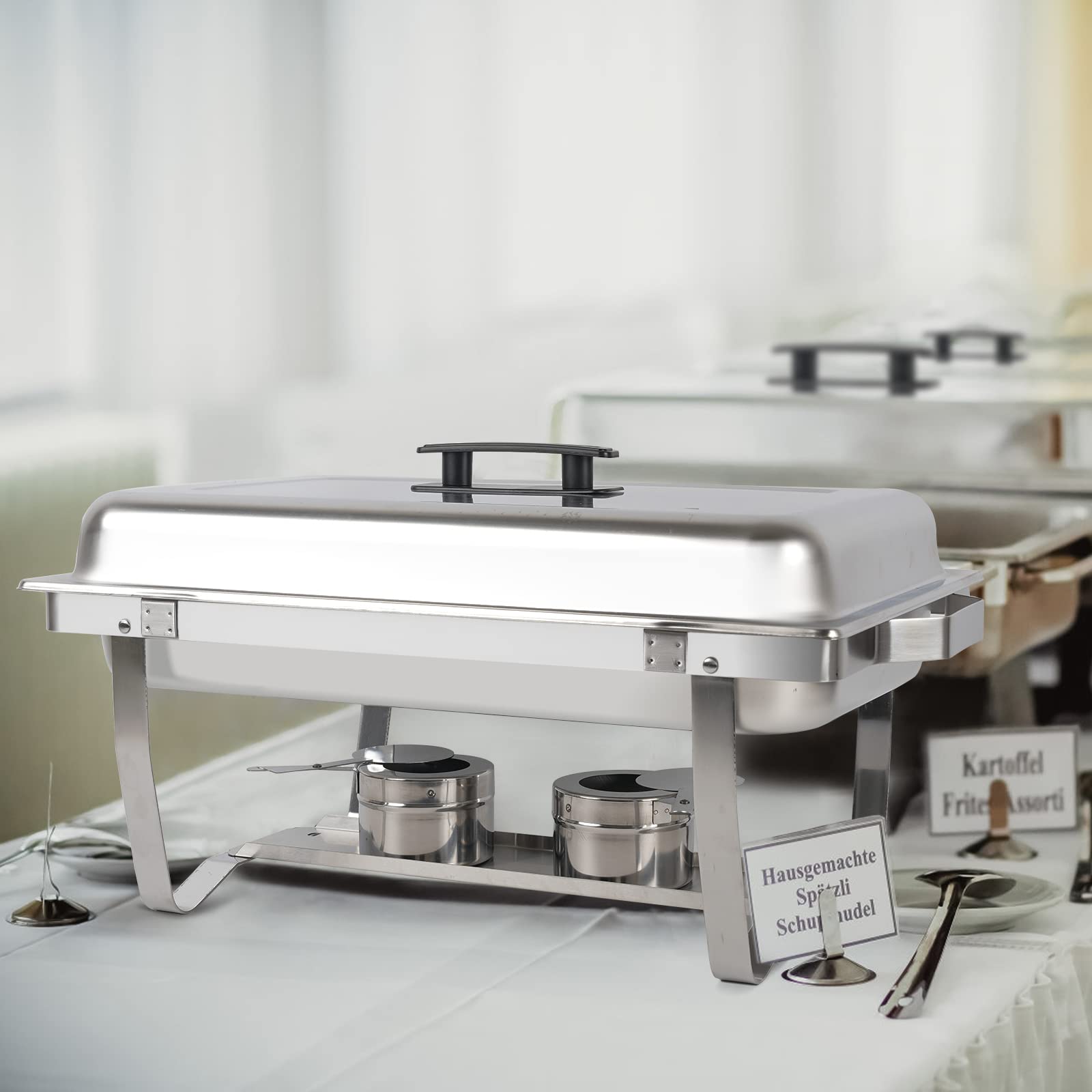 4 Pack Stainless Steel Chafing Dish Buffet Set - 8QT Rectangular Catering Warmers with Food Pan, Water Pan, Lid & Foldable Frame - Perfect for Parties, Weddings, Holidays & Buffet Serving