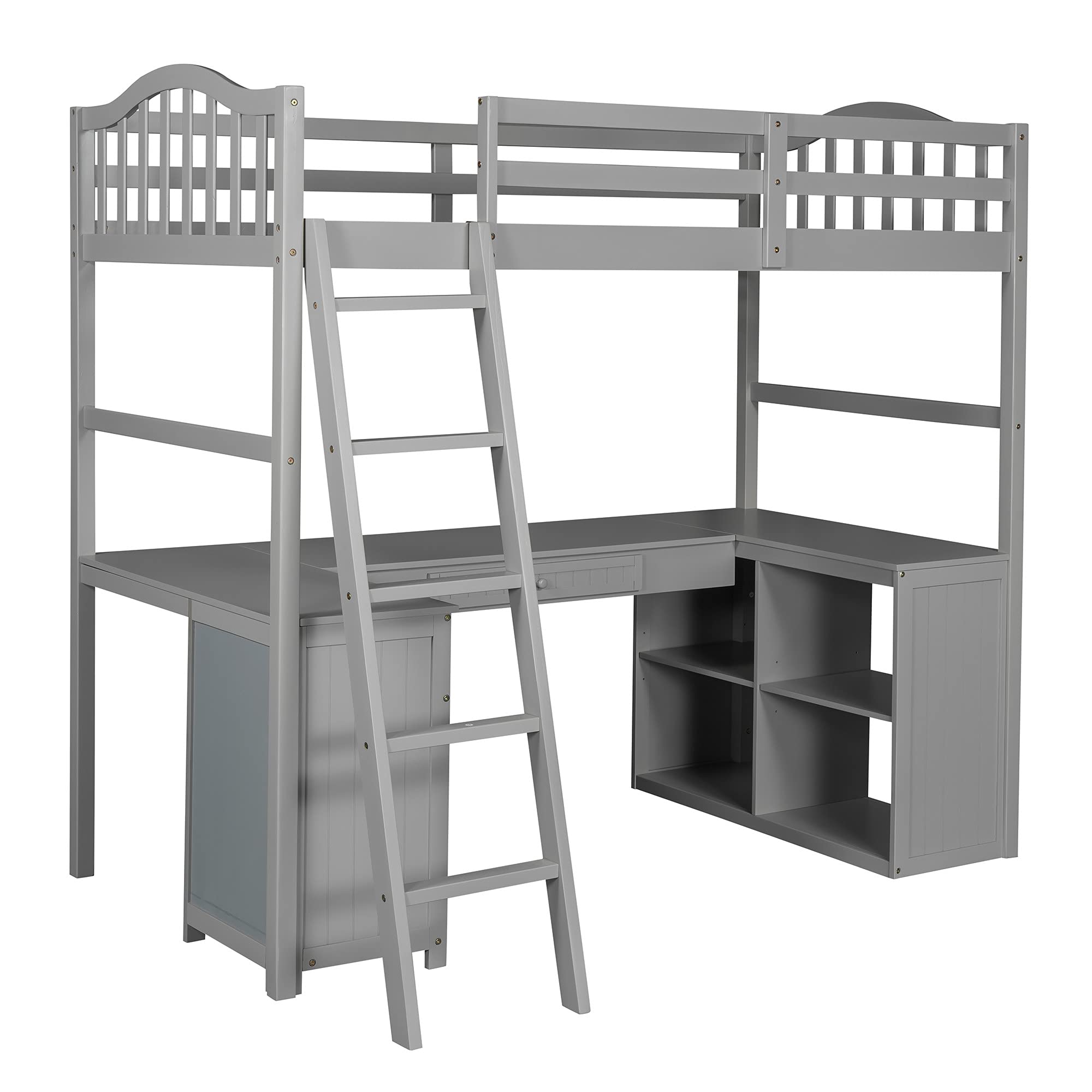 **Twin Size Loft Bed with Desk & Storage - Wooden Loft Bed with Drawers, Cabinet & Shelves for Kids, Teens & Adults - Perfect for Dorms, Small Bedrooms & Apartments (Gray, Twin)**