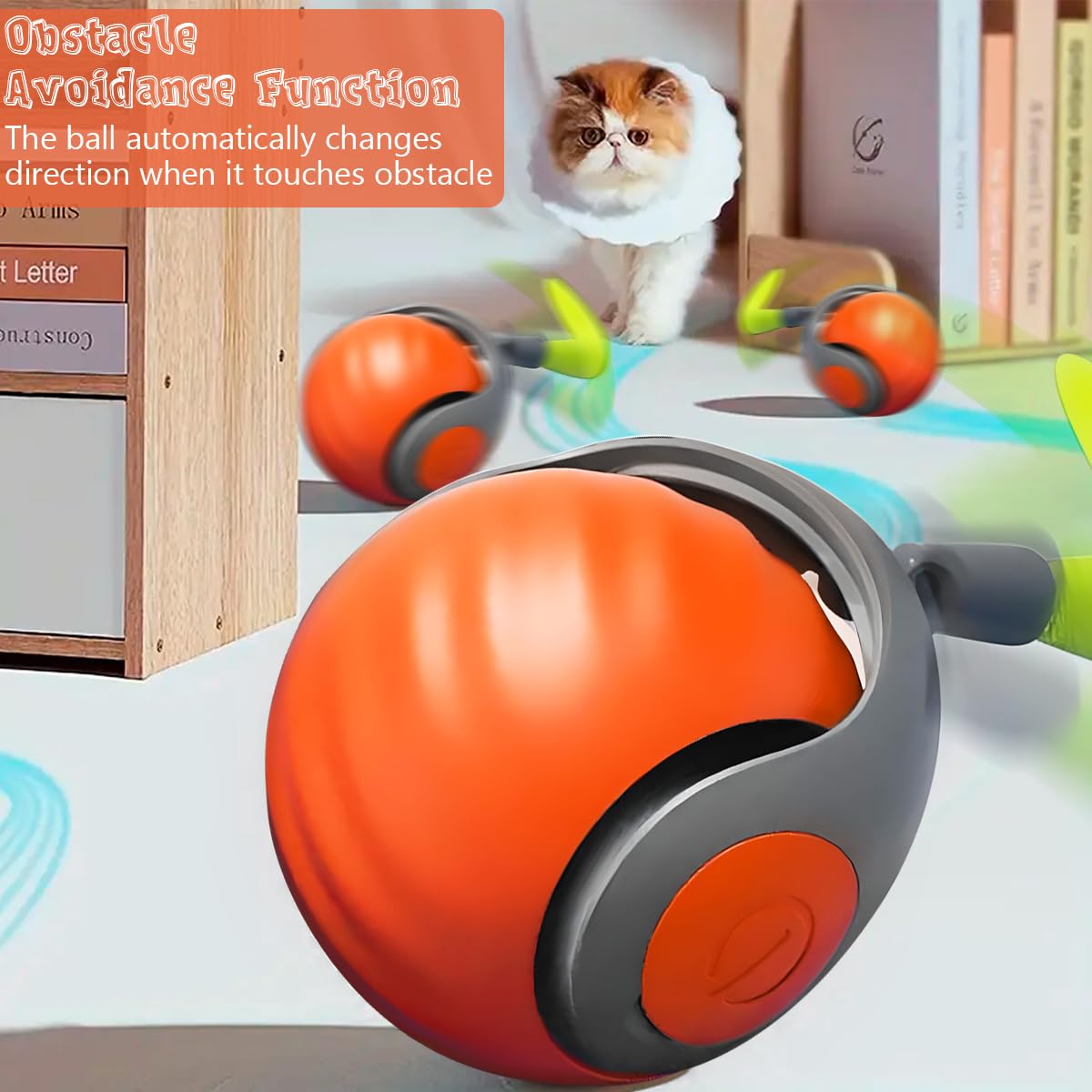 Interactive Cat Ball Toy 2.0 - Smart Automatic Cat Toy with 3 Tails & 2 Speed Modes, Obstacle Avoidance for Indoor Cats - Fun Exercise Toy for Small/Medium/Large Cats (Orange) - Perfect for Playtime, Boredom Relief & Keeping Active Indoor Cats Entertained