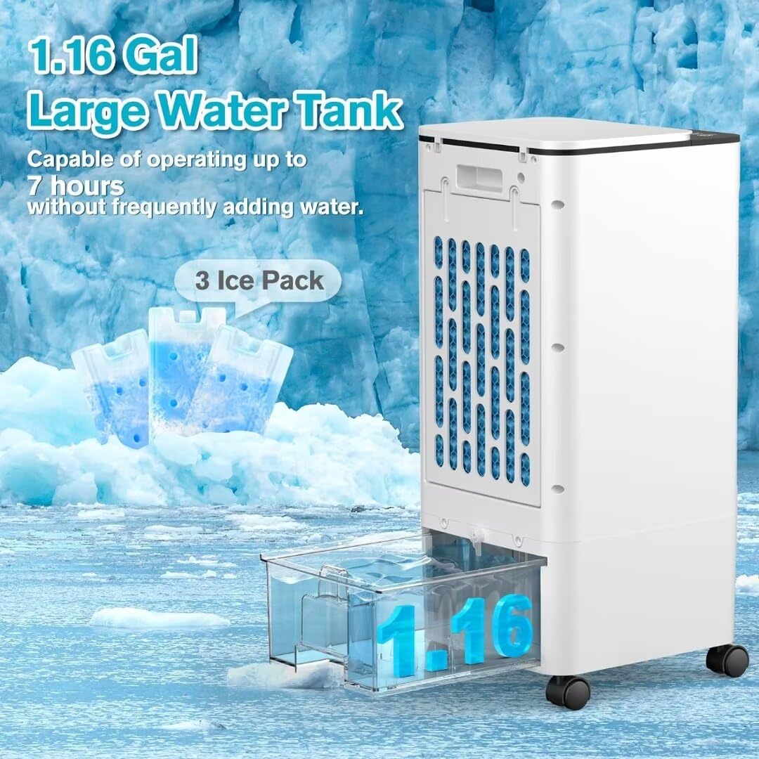 Portable Air Conditioner Without Window - 3-in-1 Ductless Evaporative Cooler with Remote Control, 12H Timer & 1.16 Gallon Water Tank, 3 Speed Modes & Oscillation - Quiet AC Unit for Bedroom, Home Office, Living Room & Small Spaces