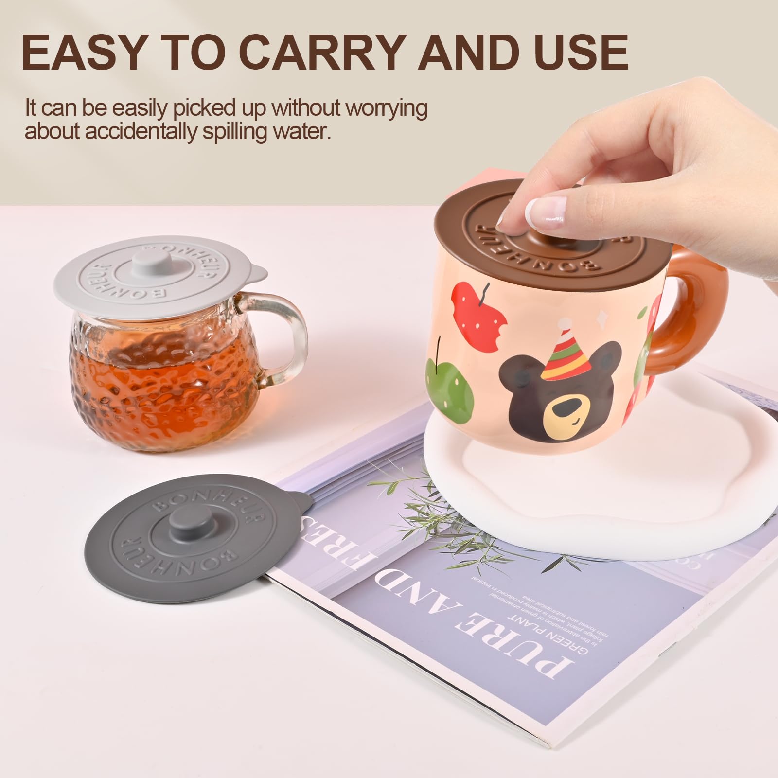 Premium Silicone Cup Covers Set of 3 - Reusable Multicolor Flexible Lids for Mugs, Tea Pots & Coffee Cups - BPA-Free Heat-Resistant Drink Covers for Hot Beverages at Home, Office or Travel