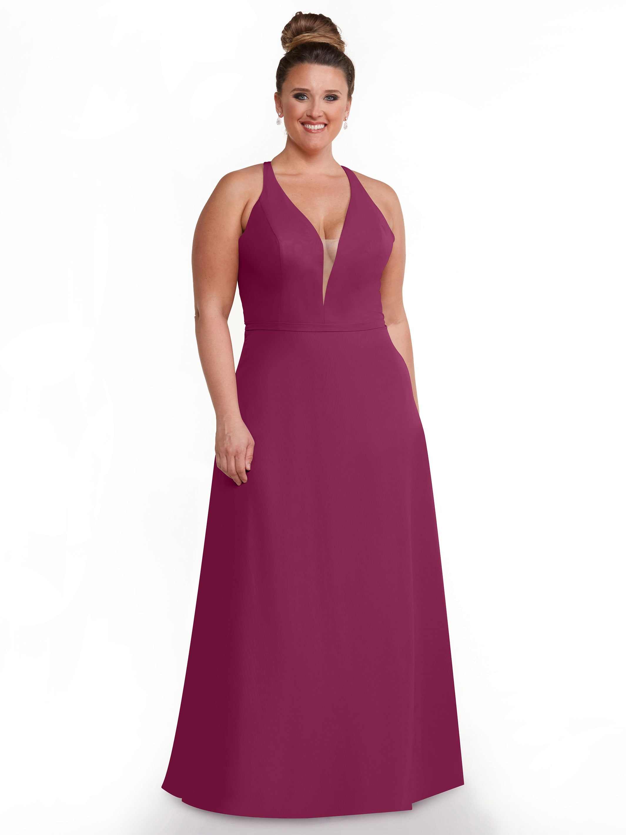 Elegant 80150 Chiffon A-Line Bridesmaid Dress with Plunging V-Neck & Intricate Back Detail - Perfect for Weddings, Formal Events & Special Occasions