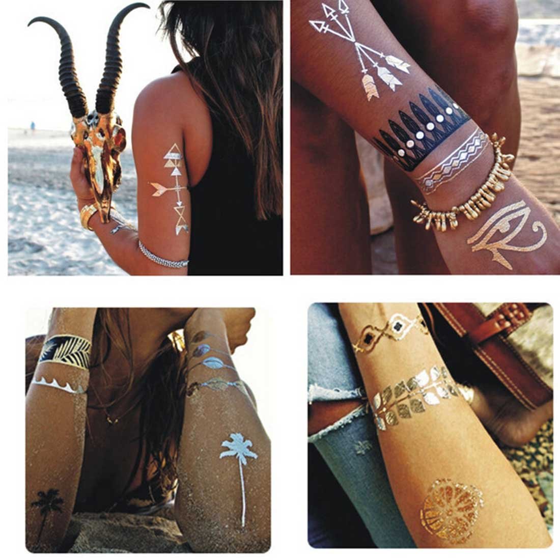 S.A.V.I 3D Temporary Tattoo - Golden & Silver Metallic Butterfly Body Art Stickers (21x15cm) for Women & Teens - Perfect for Festivals, Parties, and Photo Shoots - 1PC Gold Design