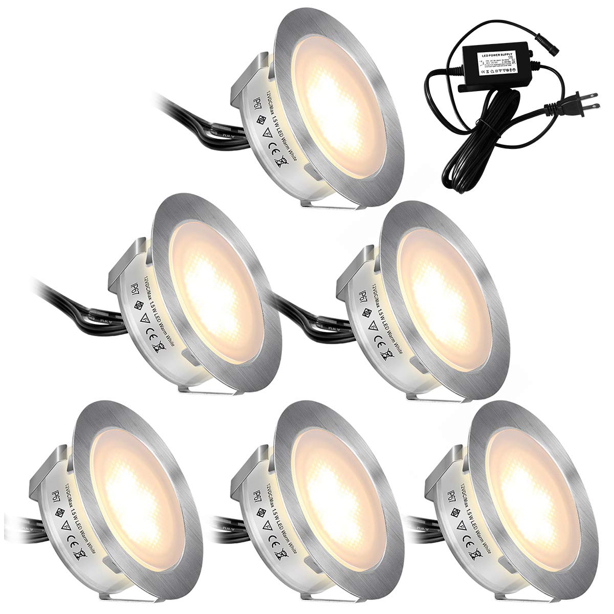 SMY Lighting Recessed LED Deck Lights Kit 6 Pack - Waterproof IP67 Low Voltage Outdoor Lighting for Garden, Stairs, Patio & Pool Deck | Indoor Use for Living Room, Bathroom & Kitchen | Durable Upgrade Version for Home & Landscape Lighting