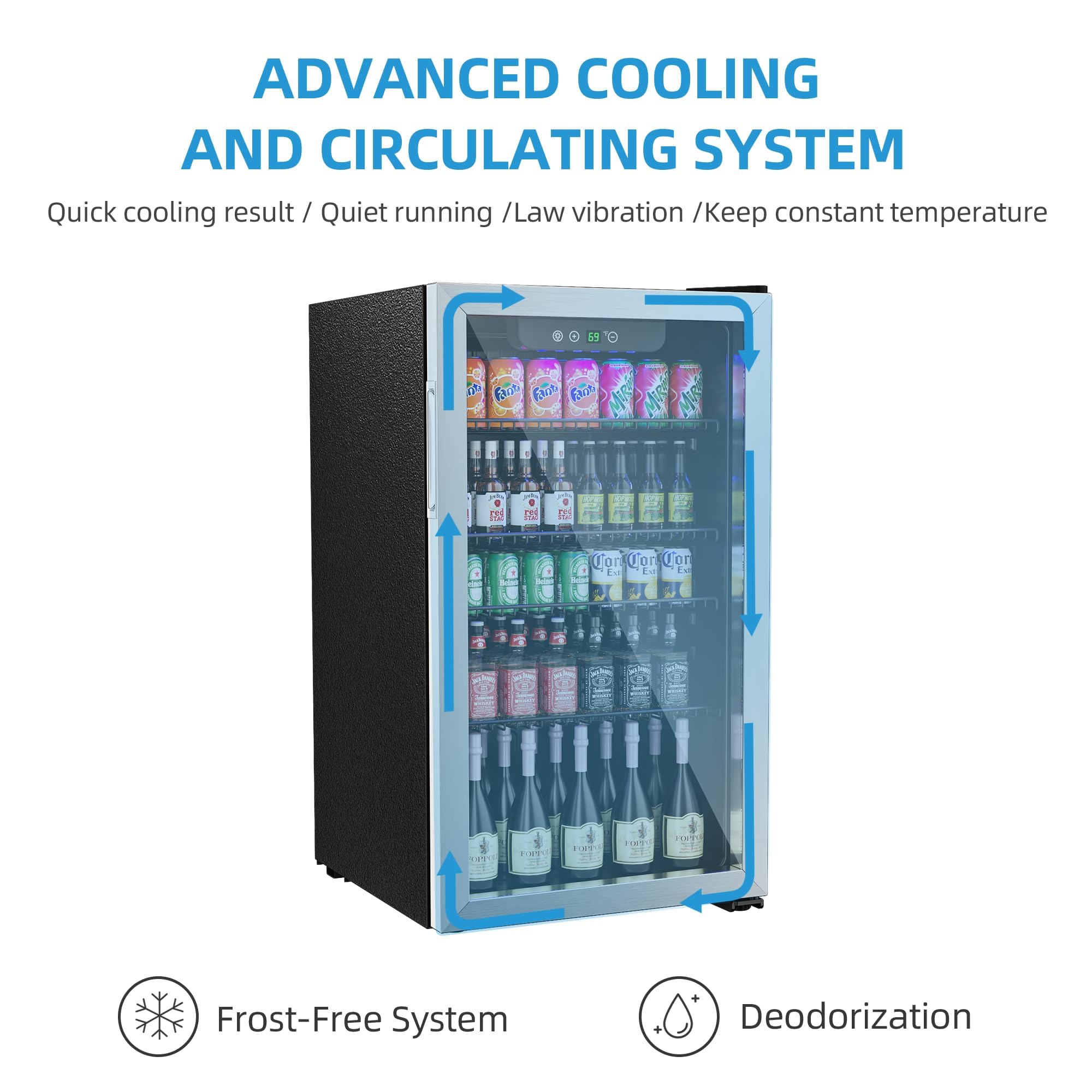 Compact 3.2 Cu Ft Freestanding Beverage Refrigerator - 126 Can Capacity Mini Fridge with Glass Door for Soda, Beer & Wine - Adjustable Shelves Under Counter Small Fridge - Perfect for Home Bars, Offices, and Dorm Rooms