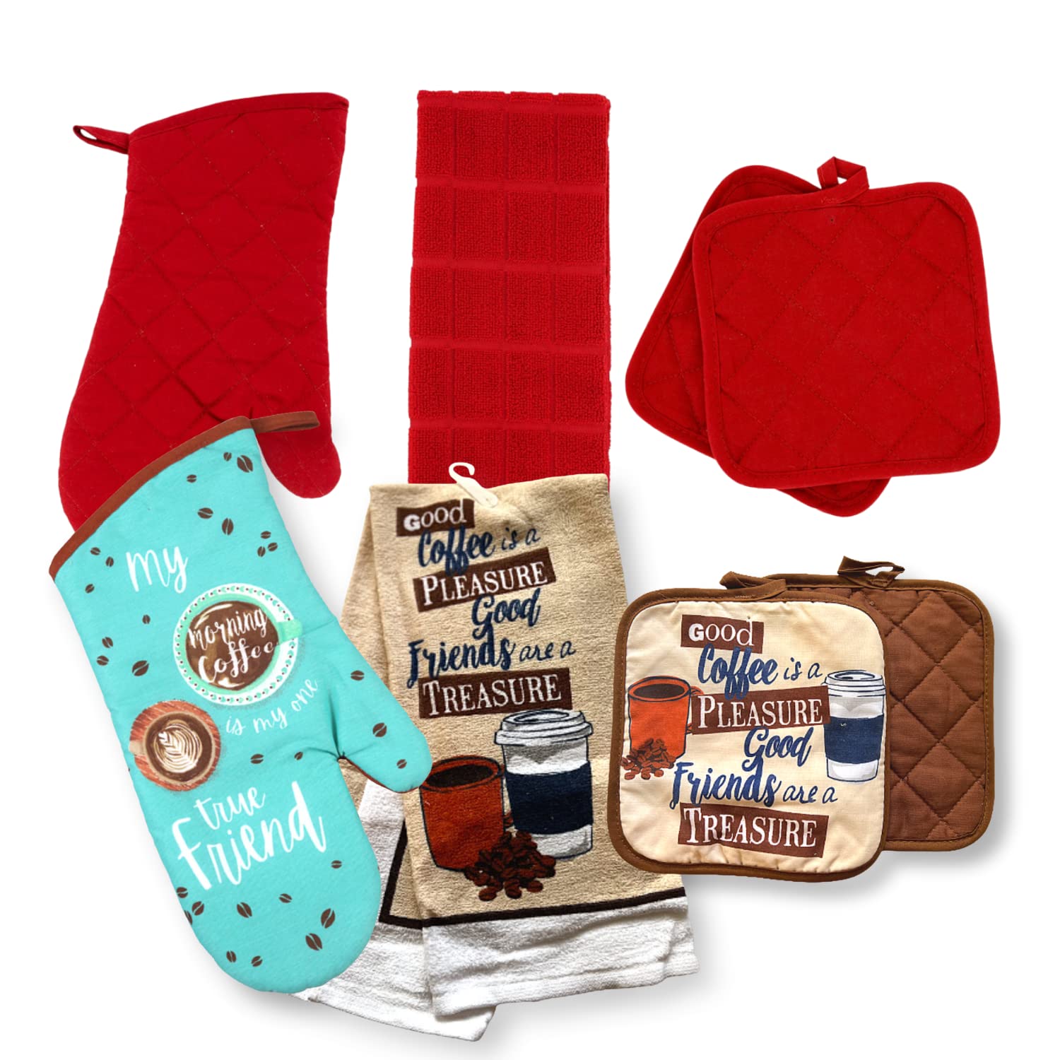 Chef-Themed Kitchen Mitts & Pot Holder Set - Red for Cooking & Baking