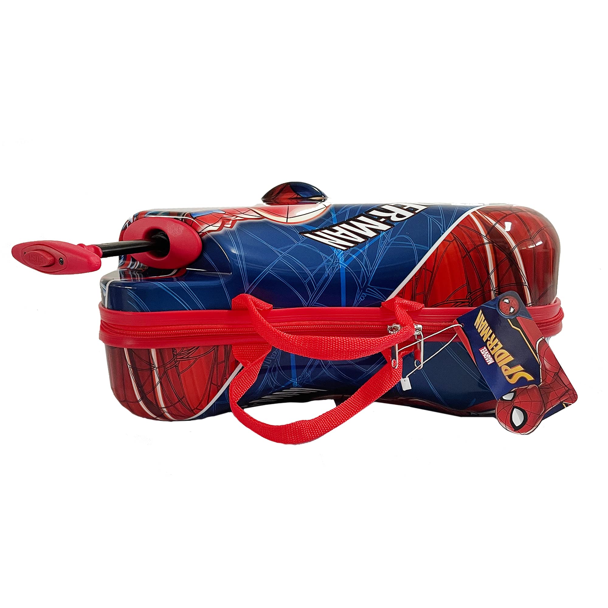 Spider-Man Kids Ride-On Suitcase - 18 Inch Lightweight Travel Luggage with Seat for Boys & Girls | Perfect for Airports, Theme Parks & Family Vacations