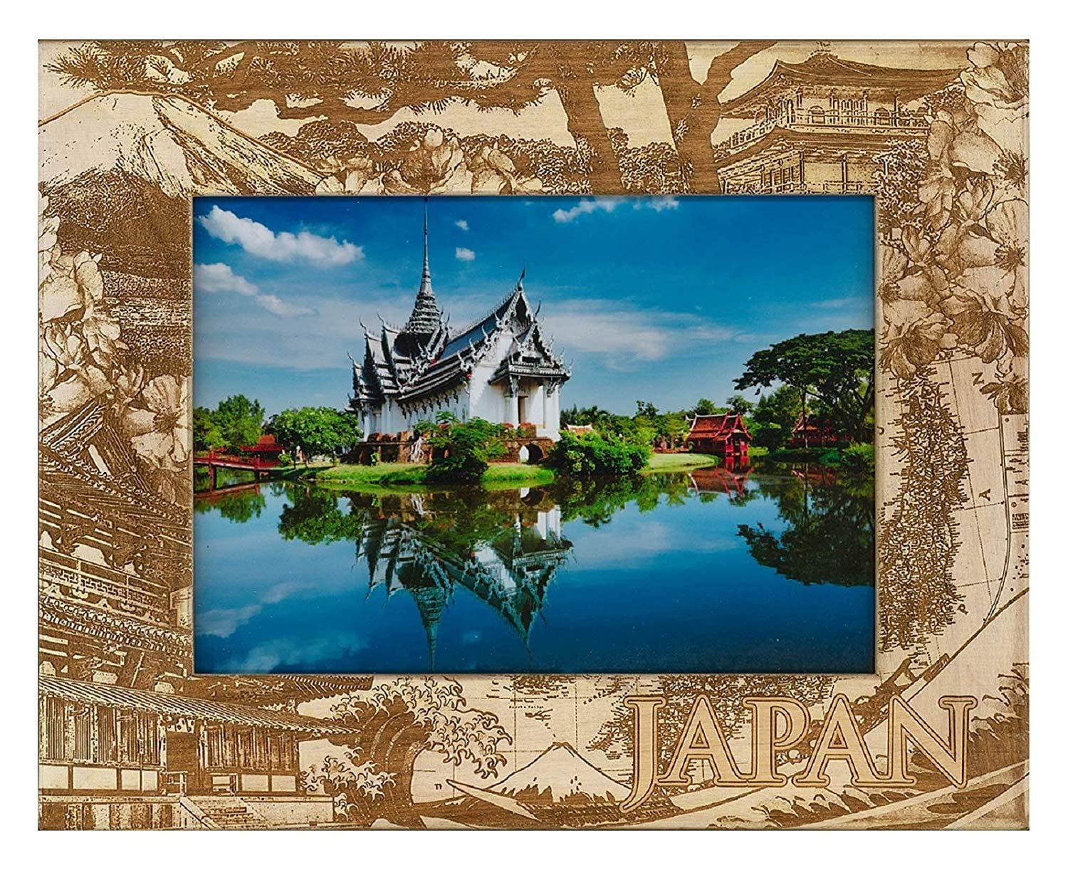 Japan Laser Engraved Wood Picture Frame 3x5 Inches - Handcrafted Wooden Photo Display for Home Decor, Wedding, Anniversary & Office Gifts - Perfect for Cherished Memories & Wall Art Displays