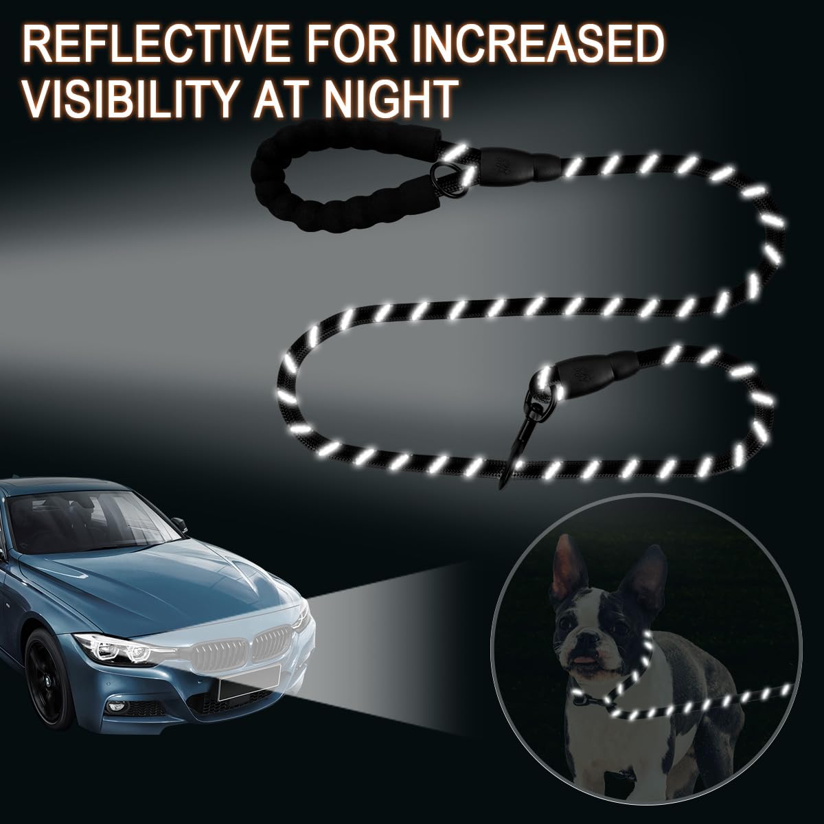 BARKBAY Heavy Duty Dog Leash 2 Pack - 5FT Strong Reflective Leashes with Padded Handle for Large Dogs, Walking, Training & Running | Durable Pet Accessories for Outdoor Adventures (Black+Black, 5FT-1/2)